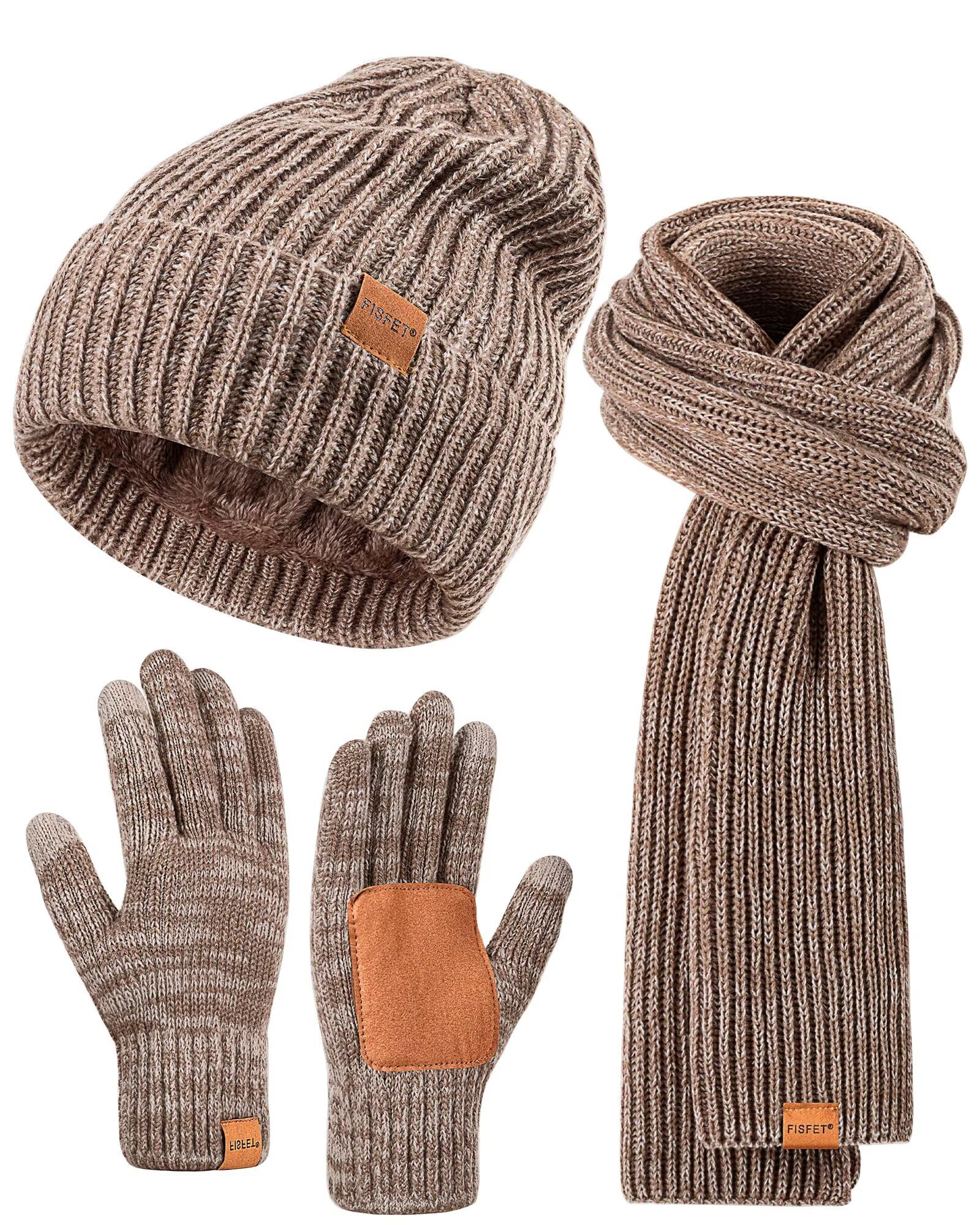 Winter Hat Gloves Scarf Set for Men Women, Mens Beanie Long Scarf Touchscreen Gloves for Cold Weather, 3 in 1 Warm Gift Set-image-26