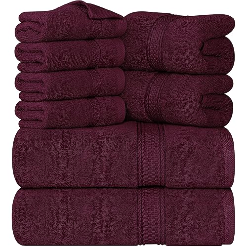 Utopia Towels 8-Piece Premium Towel Set, 2 Bath Towels, 2 Hand Towels, and 4 Wash Cloths, 600 GSM 100% Ring Spun Cotton Highly Absorbent Towels for Bathroom, Gym, Hotel, and Spa (Burgundy)