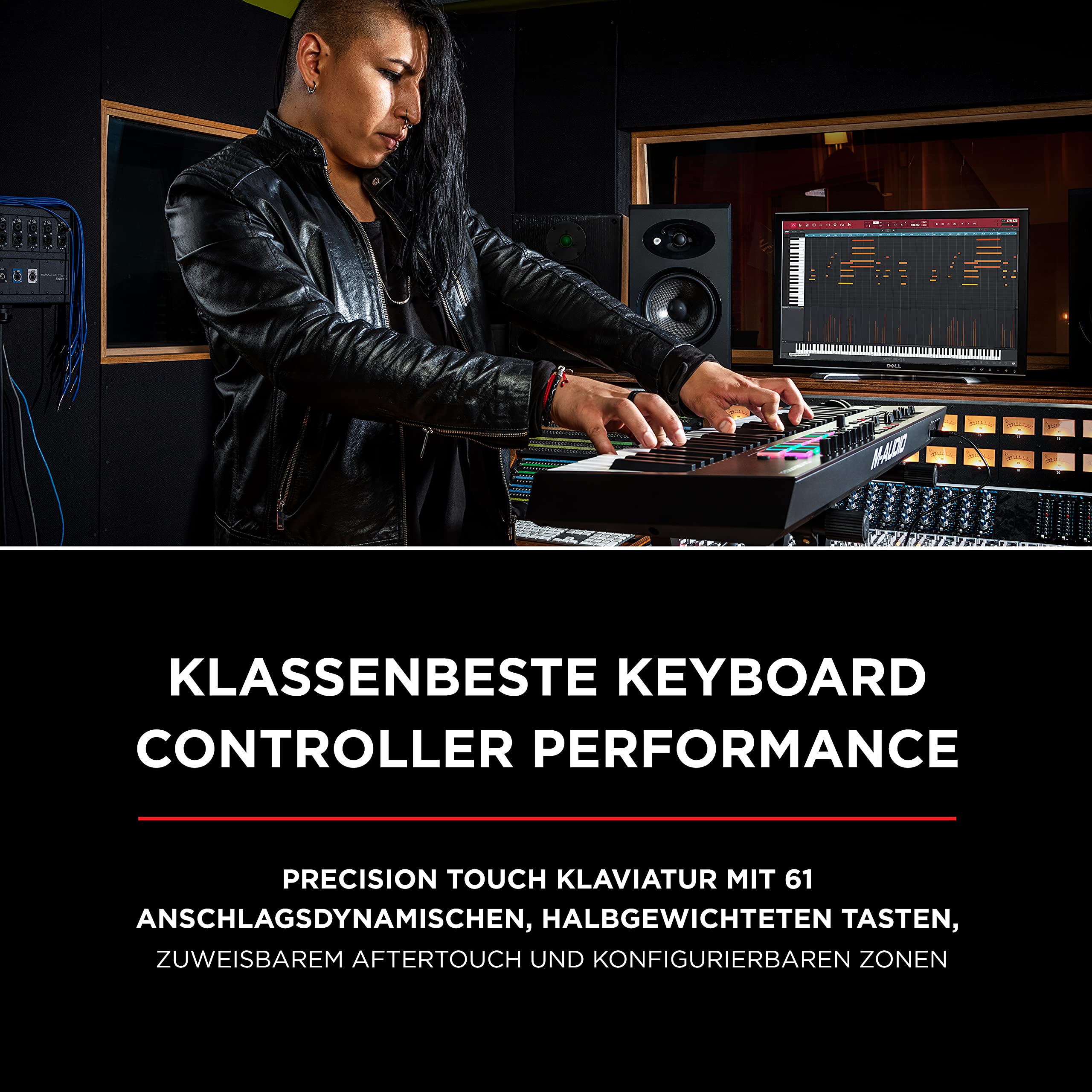 M-AUDIO Oxygen Pro 61 – 61-Tasten USB MIDI Keyboard Controller mit Beat Pads, MIDI-zuweisbaren Drehreglern, Tasten und Fadern und Native Instruments Soundpaket (NKS Integration)
