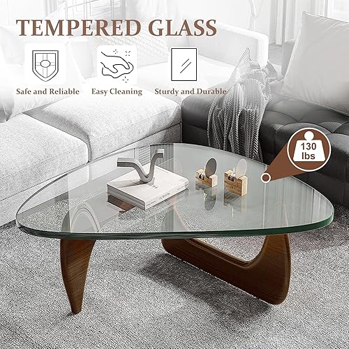 Miniatura 117 de Pequeña mesa auxiliar ovalada de cristal, mesa moderna triangular para sala de estar, centro negro, base de madera maciza y parte superior