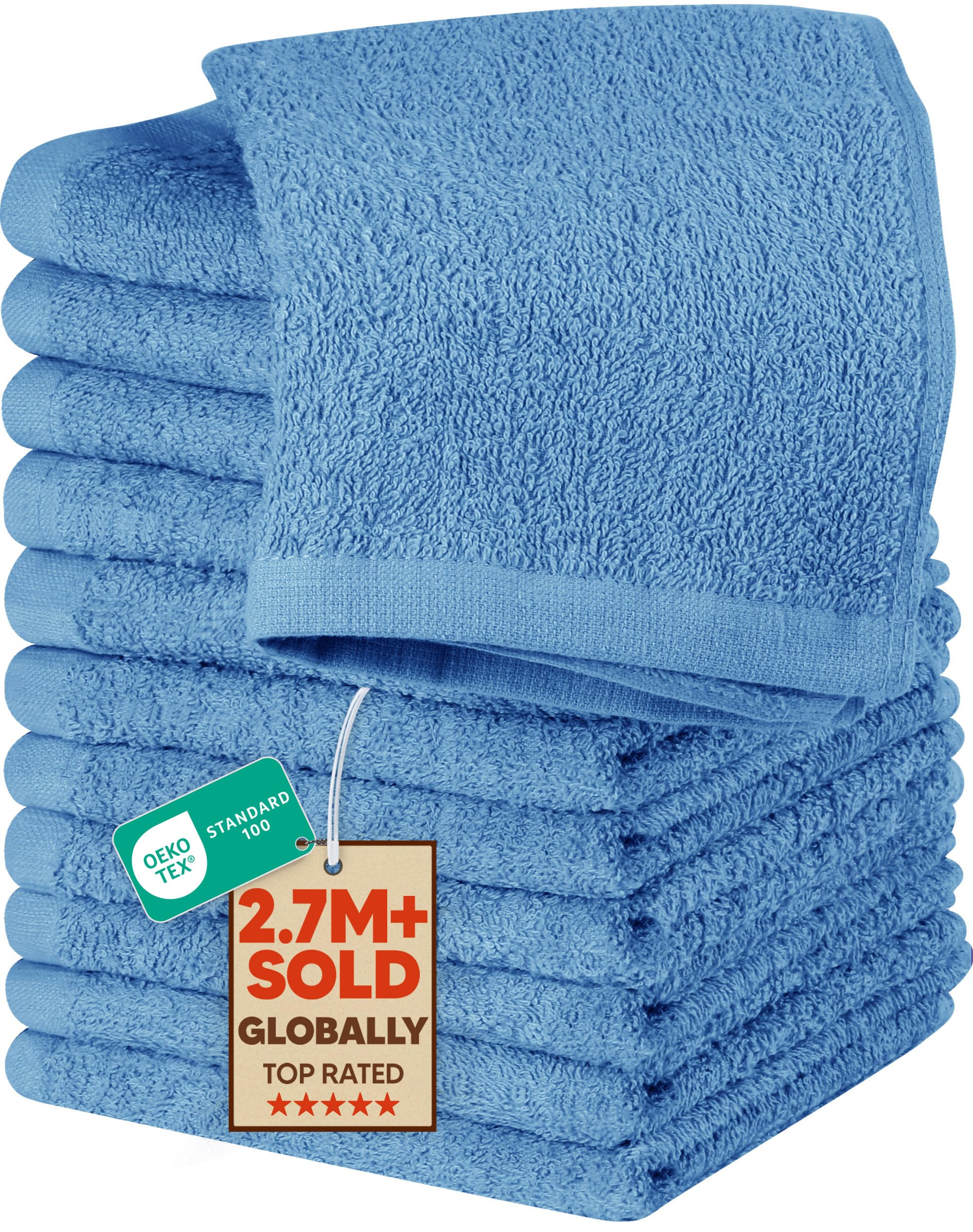Utopia Towels 12 Pack Cotton Washcloths Set - 100% Ring Spun Cotton, Premium Quality Flannel Face Cloths, Highly Absorbent and Soft Feel Fingertip Towels (Electric Blue)