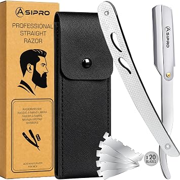 Straight Razors for Men with 20 Straight Edge Razor Blade & Case, Mens Straight Razor for Shaving Navajas Para Barbero Barber Razors for Men, Beard Razor