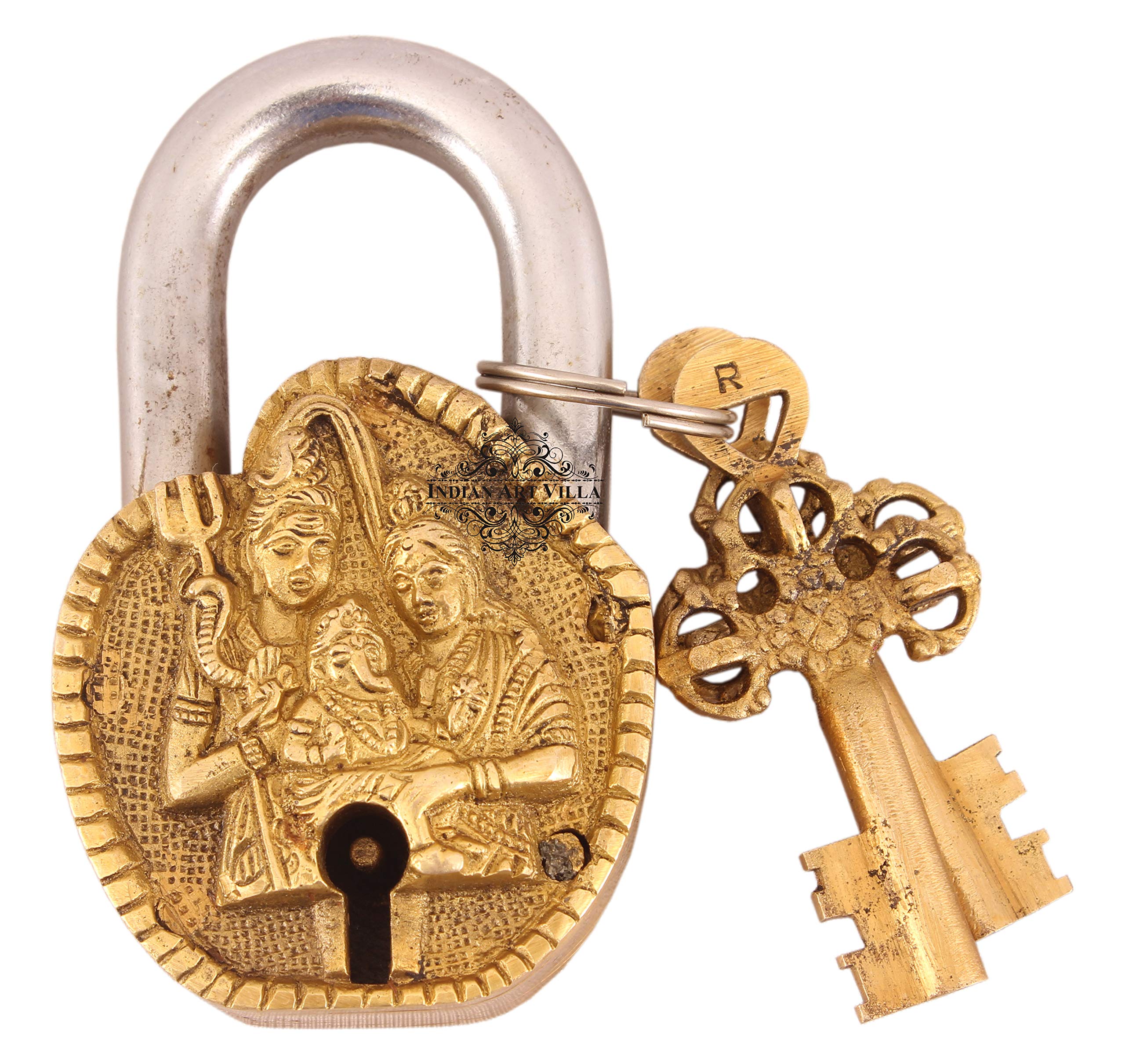 Indian Art Villa Handmade Old Vintage Style Antique Lion Design Brass Security Lock with 2 Keys|Home Temple Office — Amazon image 16