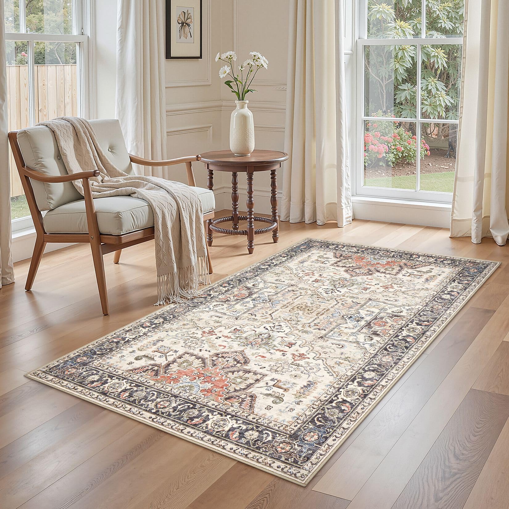 homewill 3x5 Washable Entryway Rug: Non-Slip Soft Vintage Floral Indoor Area Rug for Living Room Large Kitchen Entryway Bedroom Bedside, Door Mat