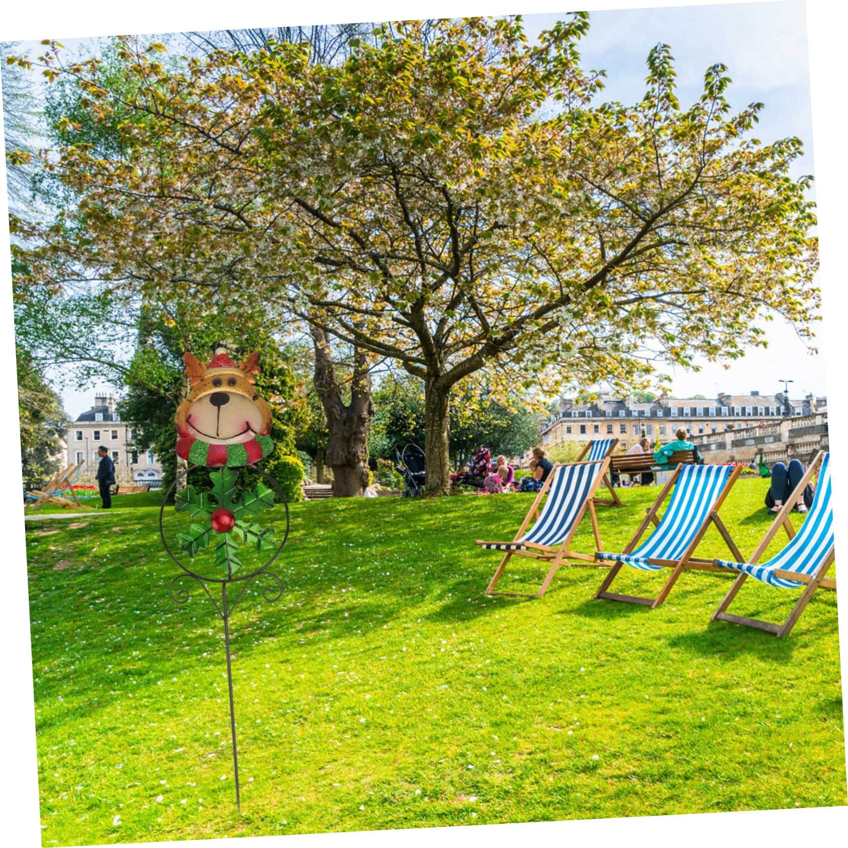 GAROZATION 1pc Christmas Glass Pinwheel Wind Spinner Decoration - Green, Red, Blue - Iron & Glass - Windmill Garden Stakes - Outdoor Christmas Decor