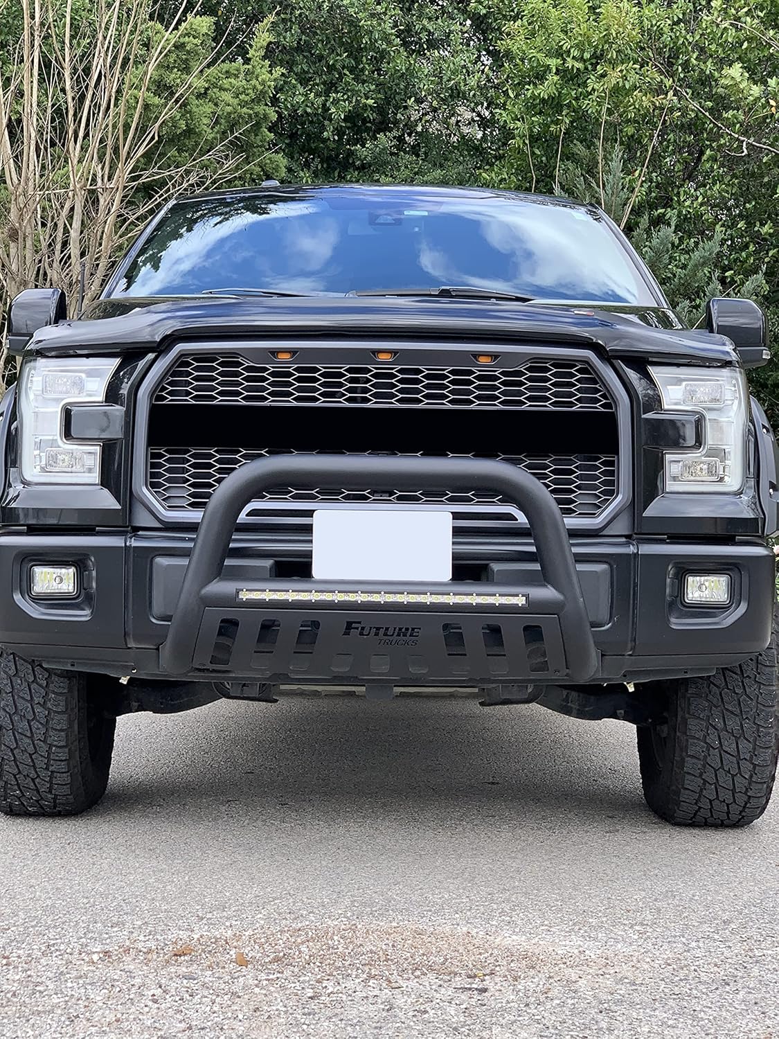 Bull Bar with Skid Plate and 25” LED, Fits Silverado/Sierra 1500 2007-2018, Powder Coated Black, Steel Construction with Easy Bolt-On Installation