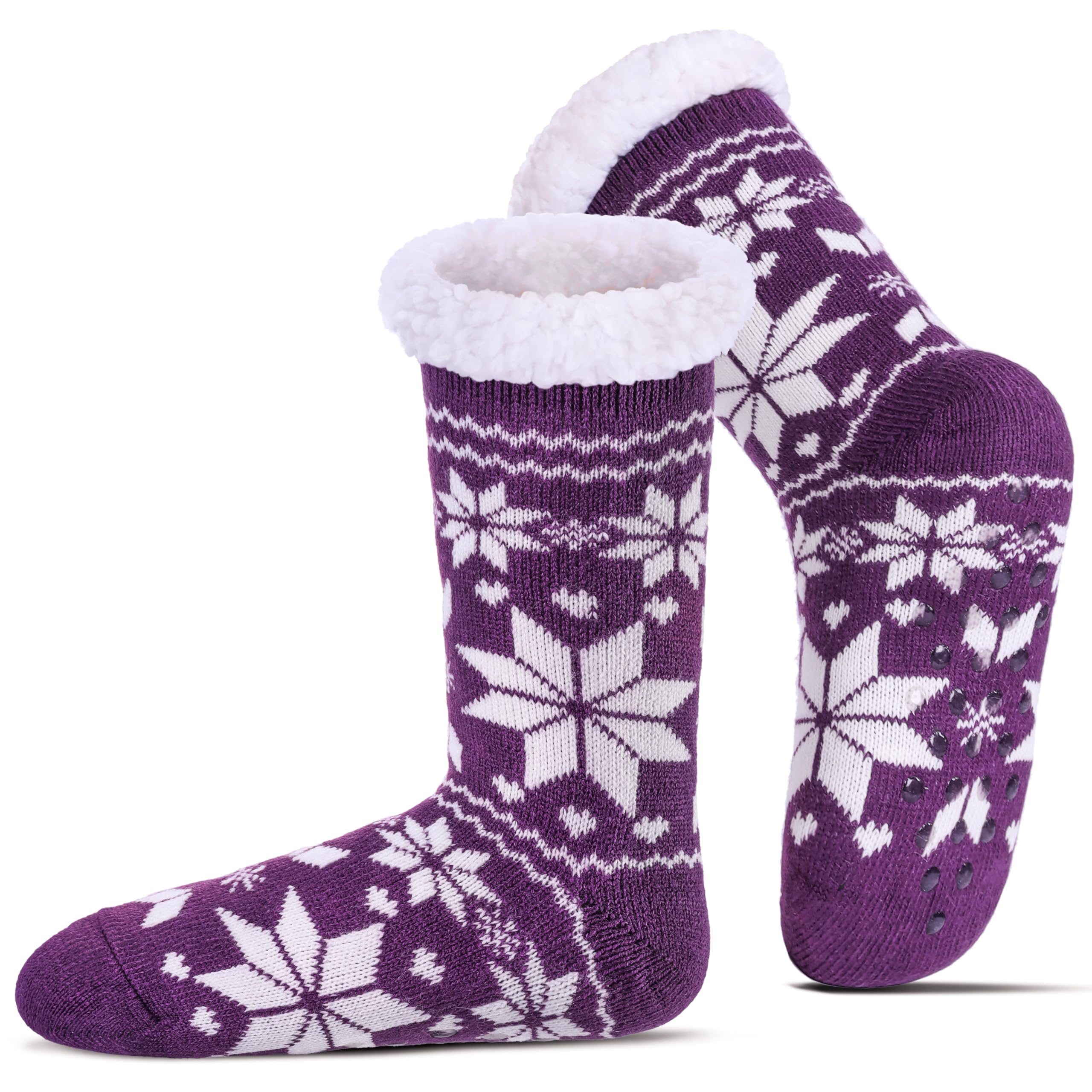 Slipper Socks for Women Fuzzy Non Slip Winter Thick Warm Soft Cozy Fleece Lining Home Socks with Grippers