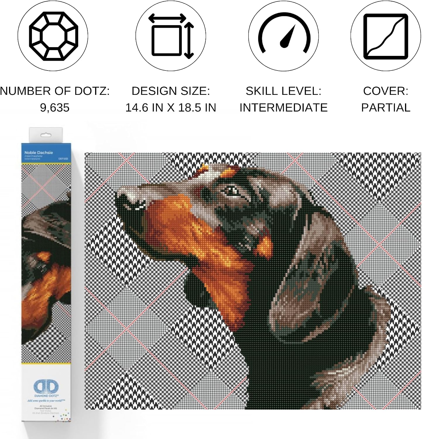 DIAMOND DOTZ Noble Dachsie Dog Diamond Painting Kits for Adults - Diamond Art Kits a Relaxing Creative Craft Kit with Dotz Gems 14.6"x18.5"