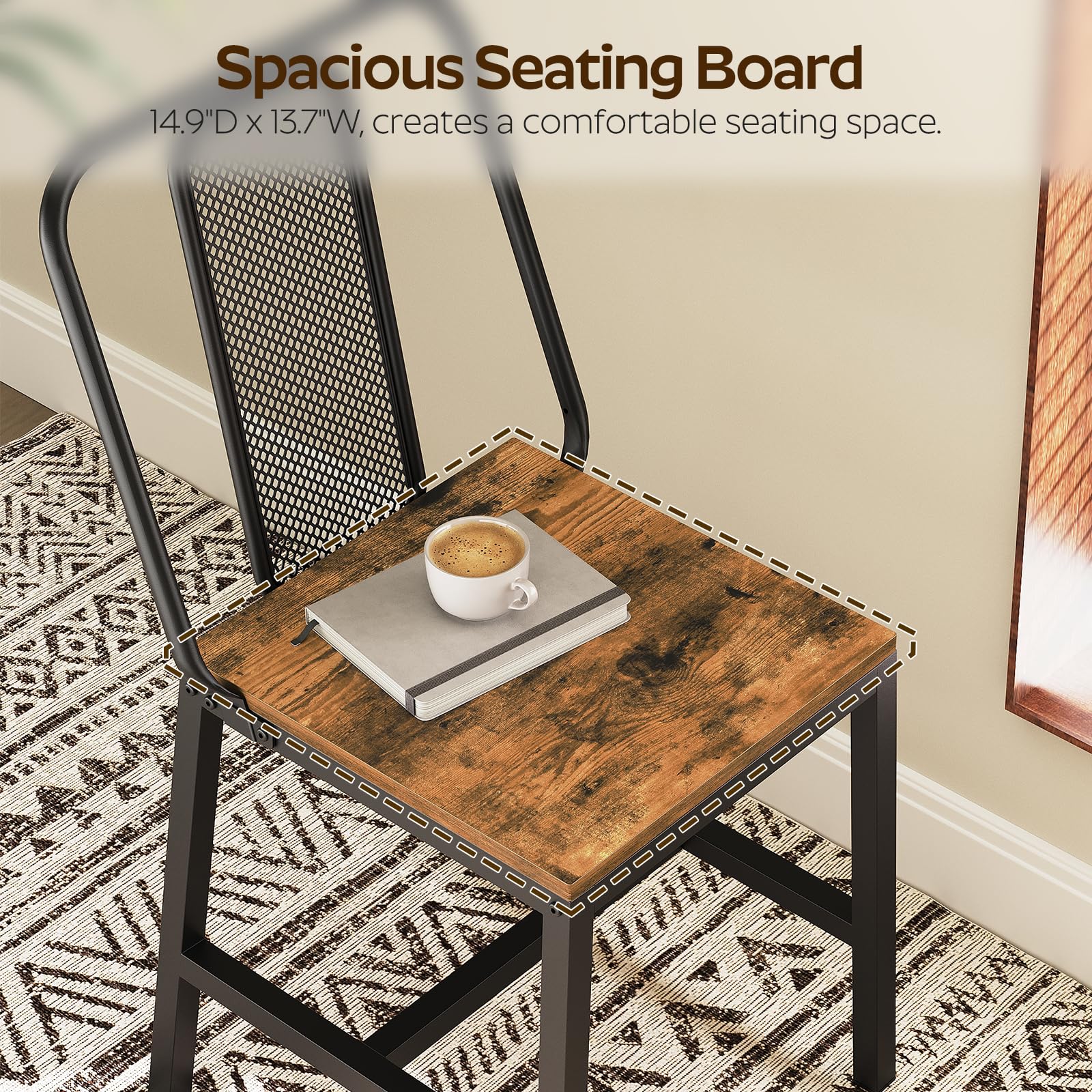CY01L4BRN1 - Juego de 4 sillas de comedor de madera, sillas de comedor de granja con soporte trasero, para sala de estar, cocina, marrón rústico y negro 6