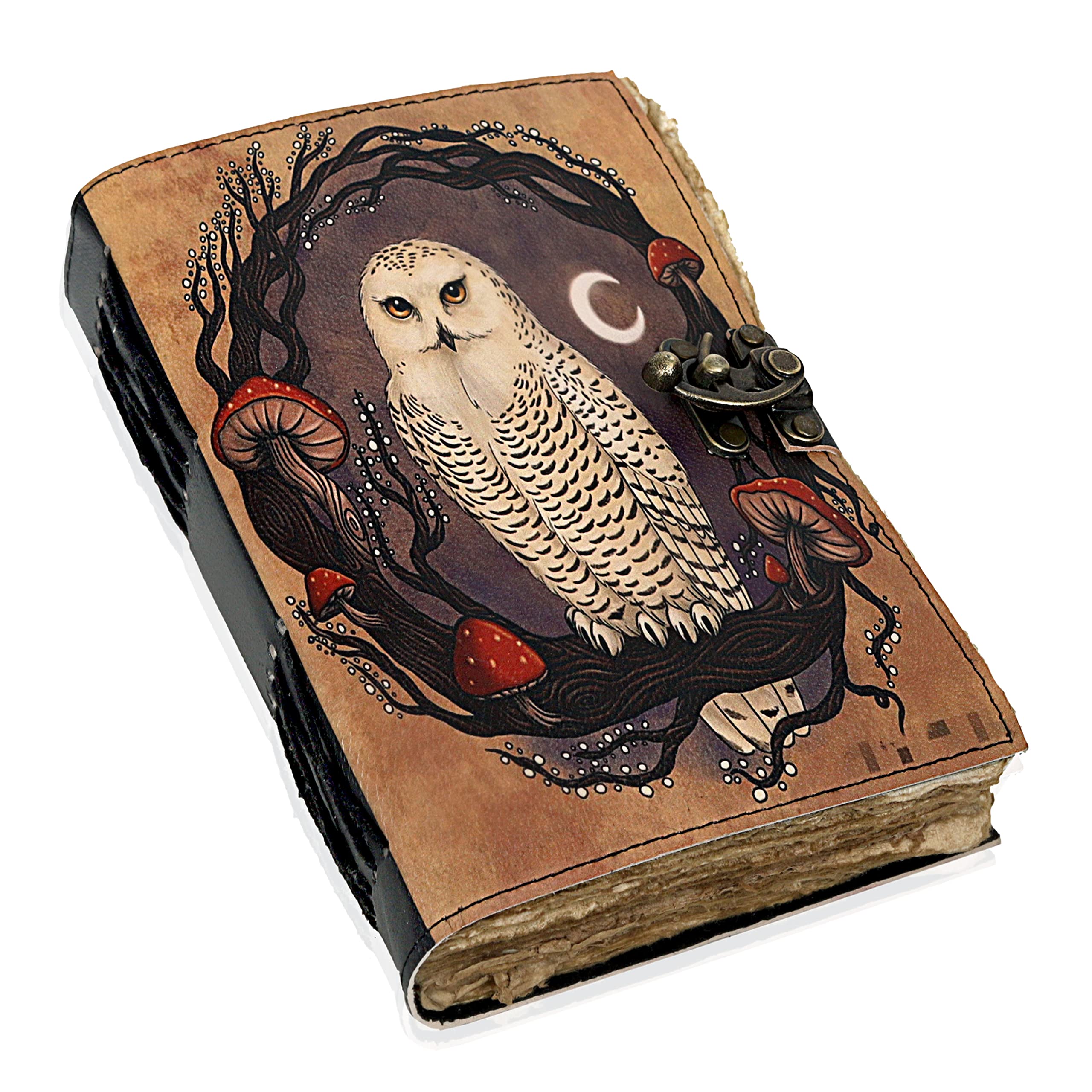 Handcrafted Leather Journal with Owl Design – 9" x 6" Vintage Notebook with Lock | Handmade Writing Diary for Men & Women | Travel, Sketching, Journaling