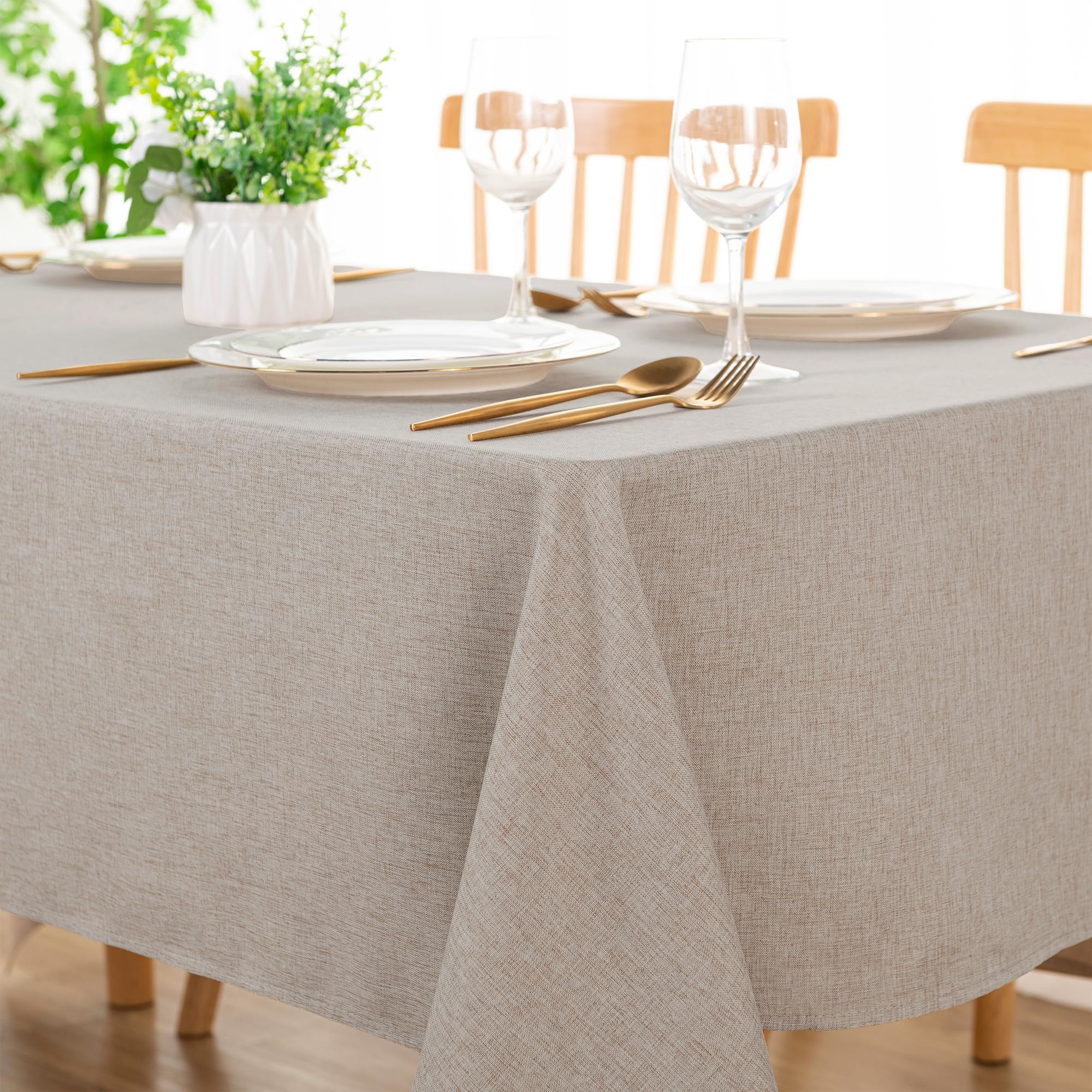 DWCN Faux Linen Tablecloth Rectangle - Fabric Waterproof Spill-Proof Wrinkle and Stain Resistant Tablecloths Decorative Farmhouse Table Cover for