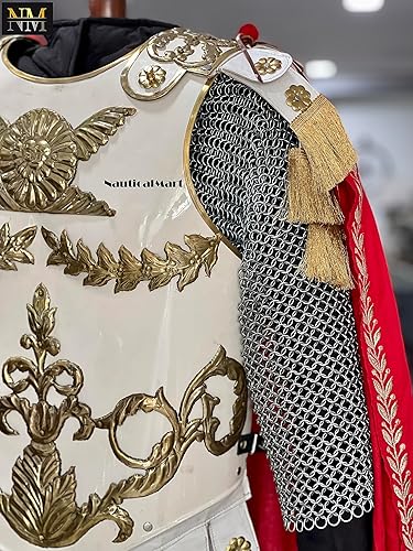 Miniatura 4 de Armadura de caballero de coraza muscular romana medieval de cuero blanco LARP armadura disfraz de Halloween, Blanco