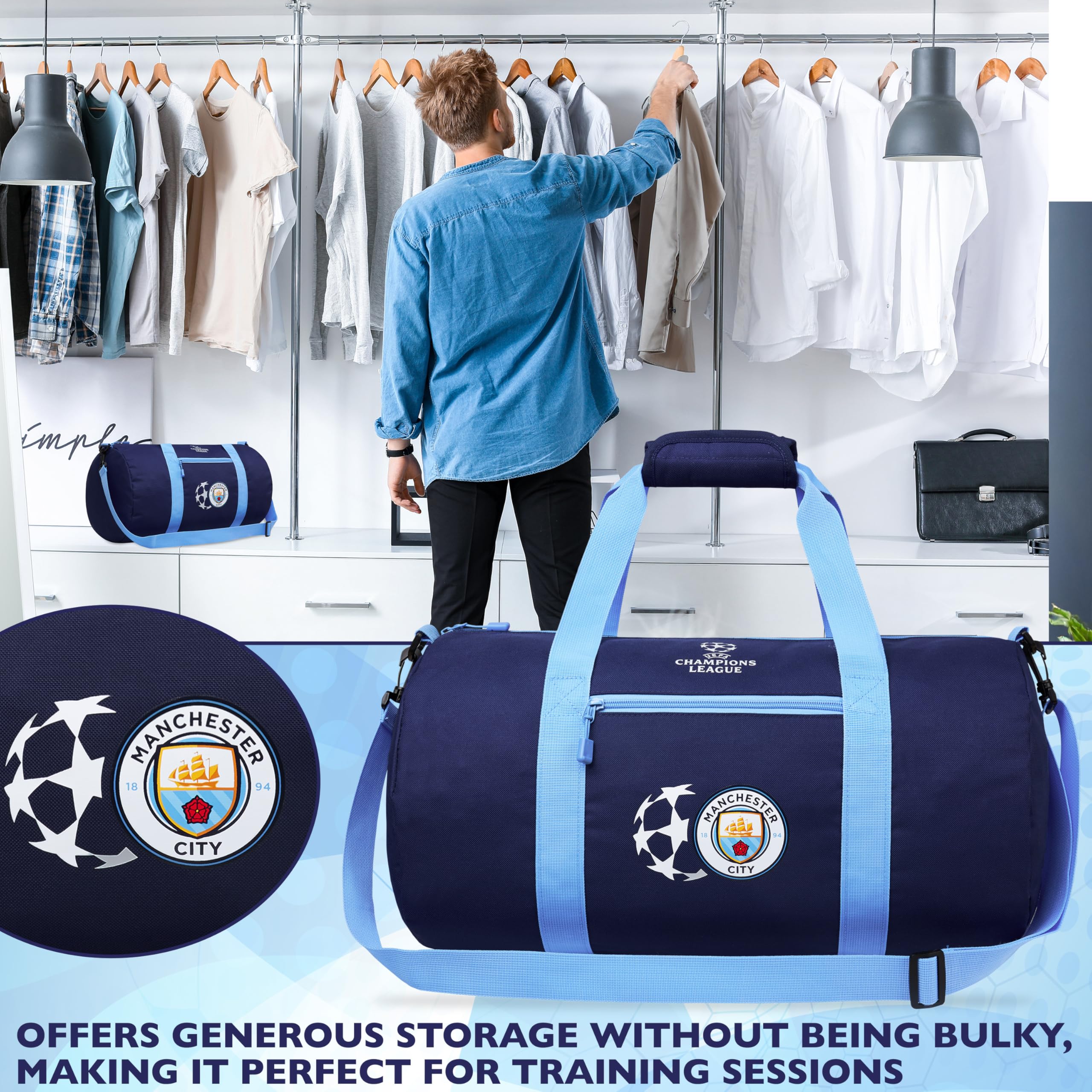 Manchester City F.C. Torba sportowa dla mężczyzn, nastolatków, sprzęt kibiców, duża torba na siłownię do piłki nożnej, na noc, weekend