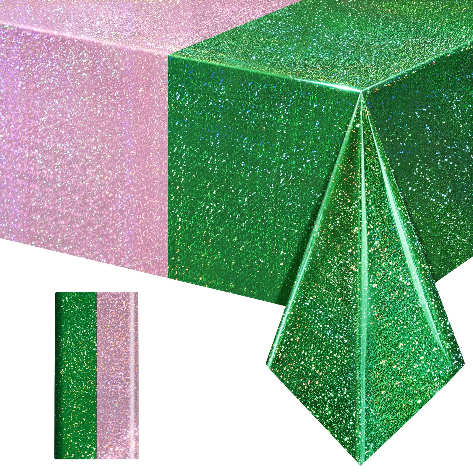 1 Pack Green & Pale Pink Holographic Tablecloth 40x108