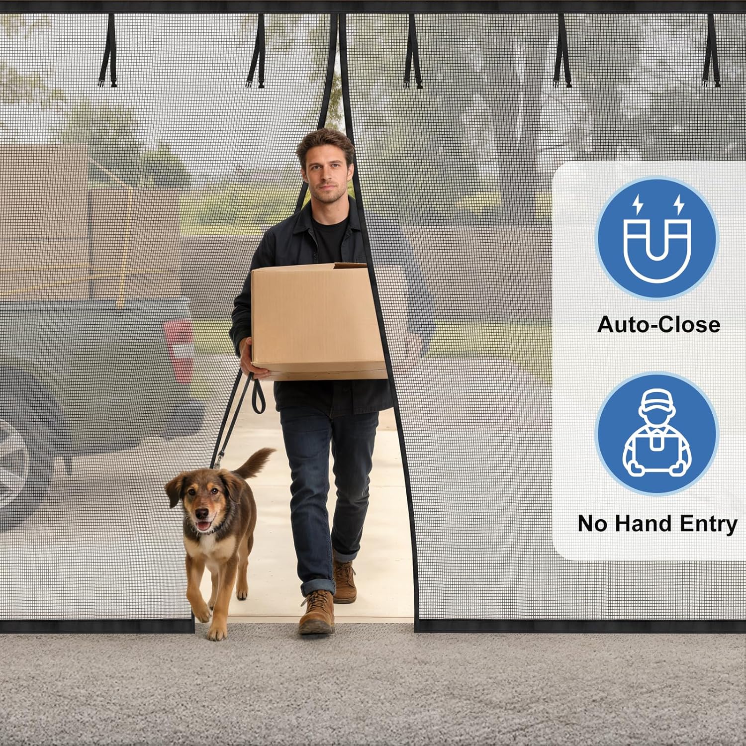 2026 Upgraded 16x7FT Garage Door Screen with Anti-Wear Bottom Base, Widened Hook & Loop Garage Net Screen 2 Car Bug Proof Fiberglass Mesh with Weighted Bottoms, Magnetic Screen Door Mesh