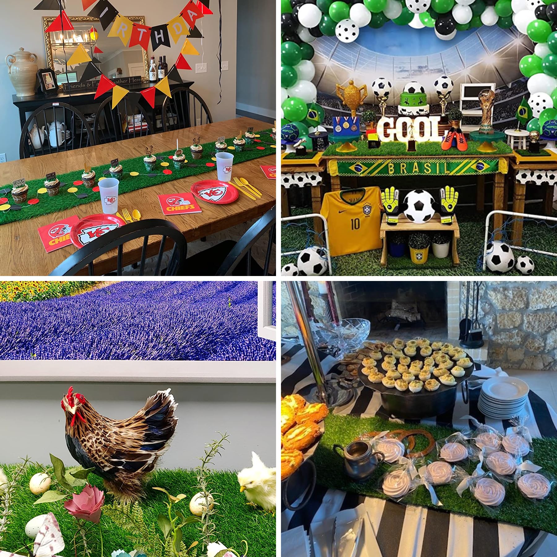 XLX TURF Camino de mesa de césped artificial de 12 x 108 pulgadas, plantas sintéticas verdes, centro de mesa, decoración de boda, fiesta, baby shower