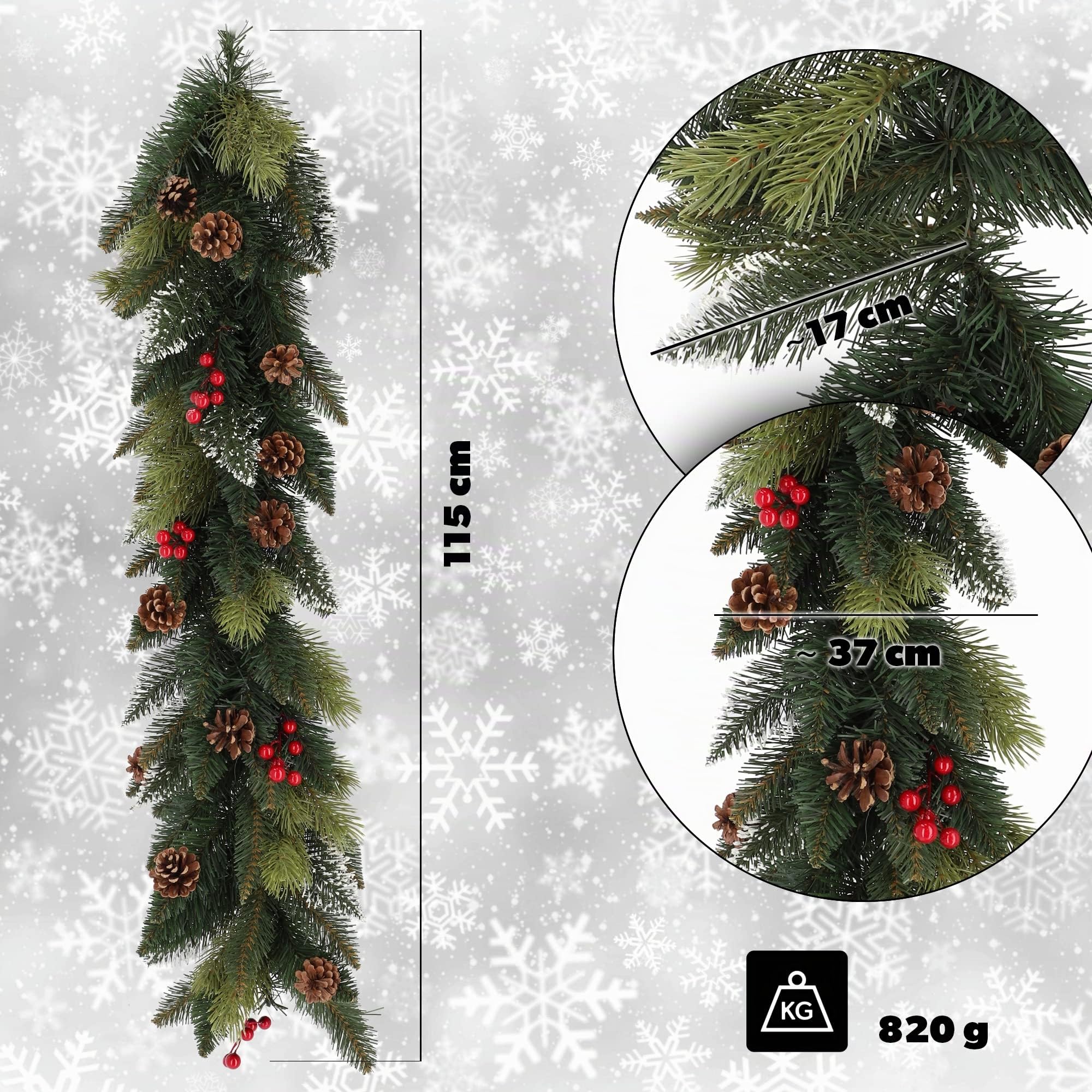 KADAX Kiefergirlande, Dekogirlande, 115cm Lange Tannengirlande, Künstliche Weihnachtsgirlande aus PVC-Folie, Kamindekoration, Weihnachtsdekoration (Dancer)