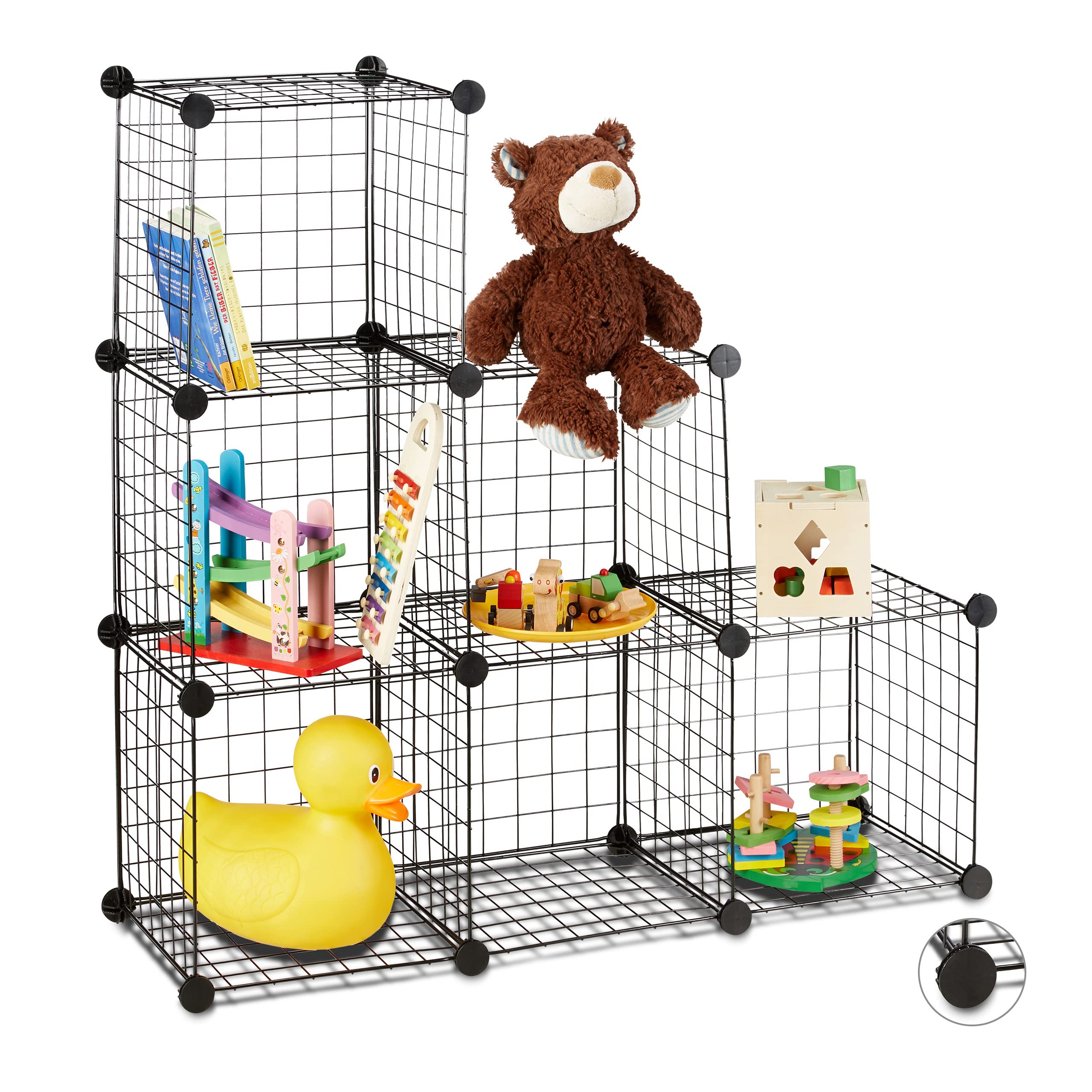 Scaffale Componibile Relaxdays A 6 Cubi In Rete Metallica 35x35 Cm – Sistema A Incastro Per Scarpe, Libri E Accessori