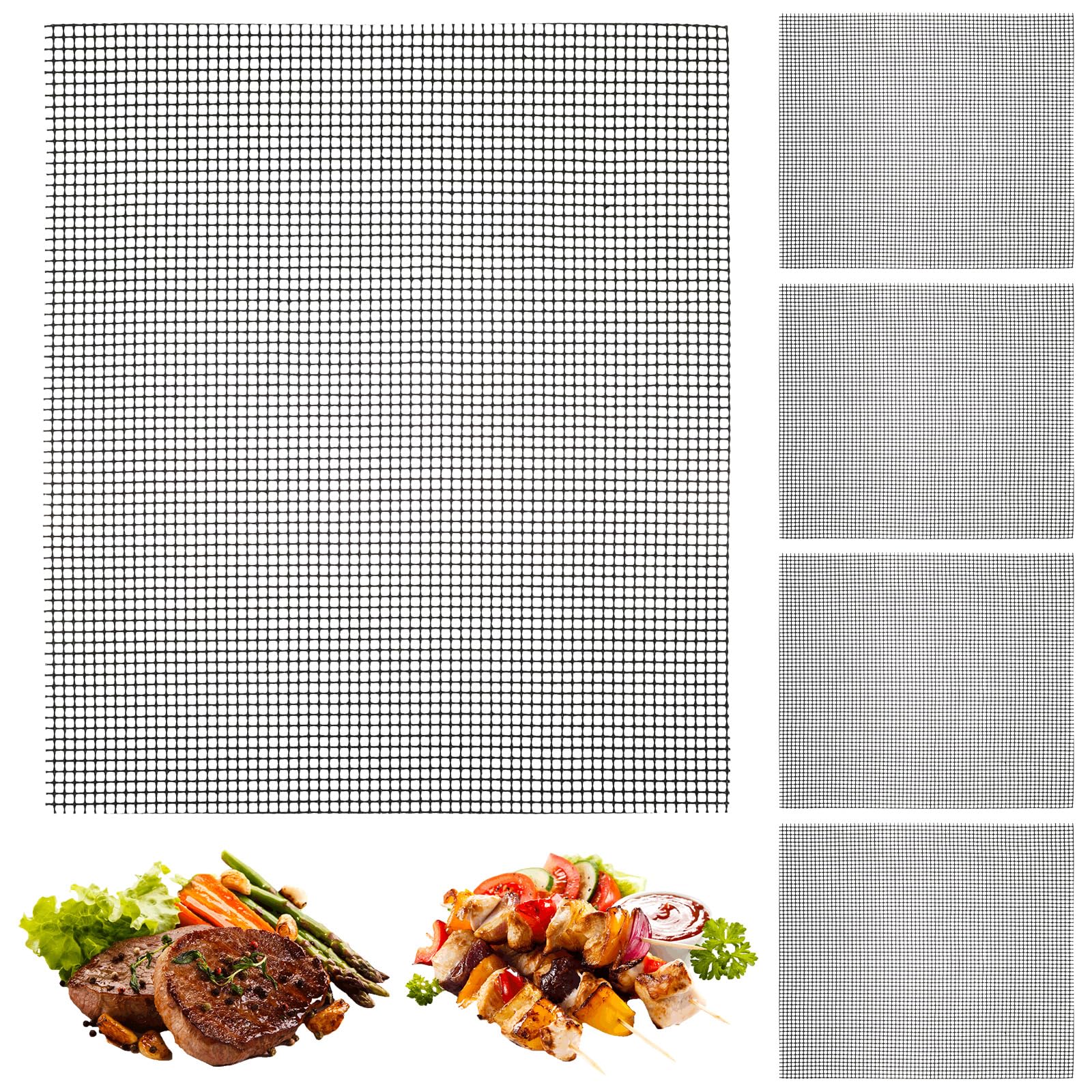 Grill Mesh Mat Set of 5 Non-Stick BBQ Grill Mats Reusable Grilling mat for Gas, Charcoal, Pellet, Oven & Air Fryer, 15.7 x 13 Inch