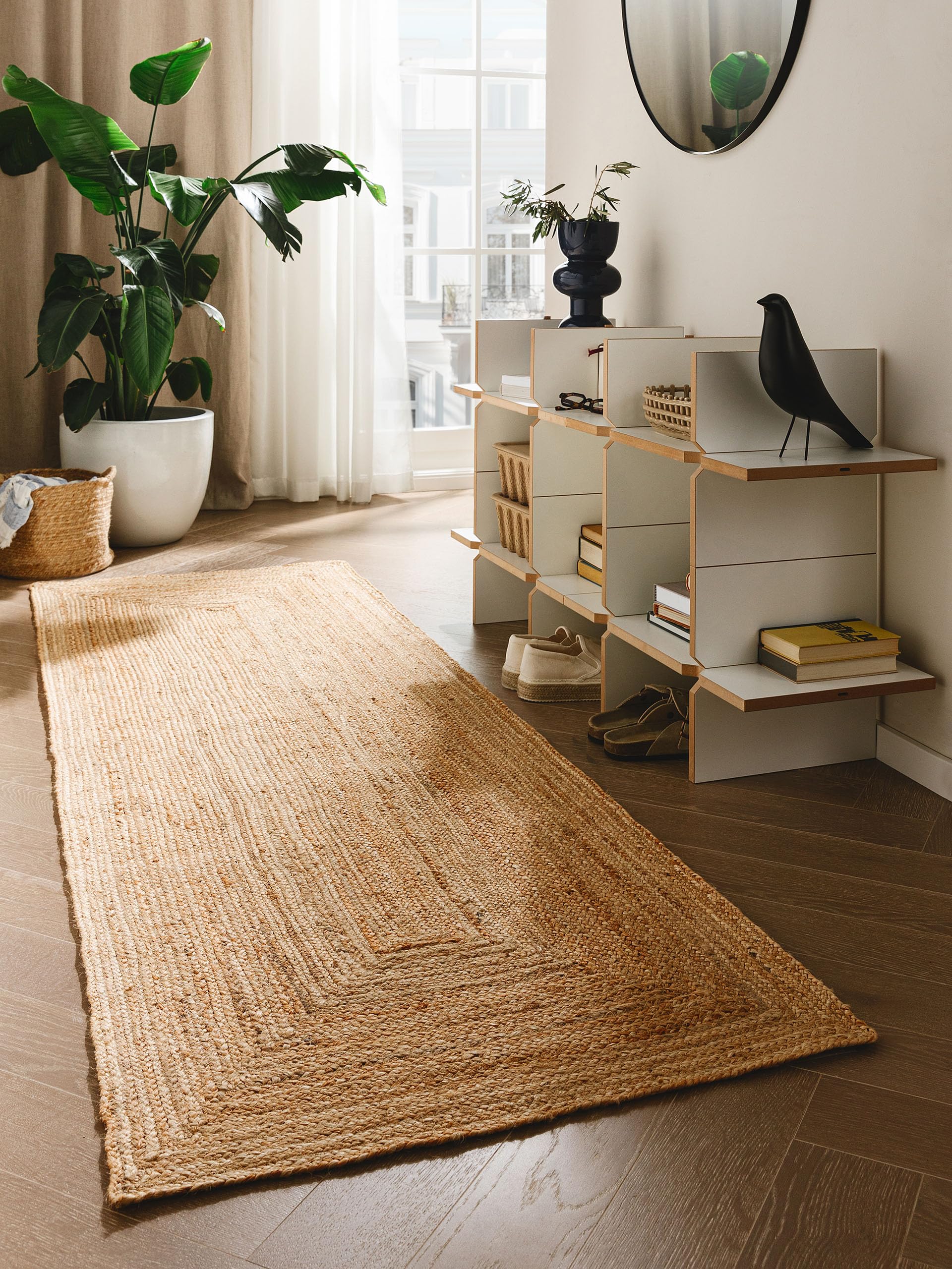 benuta Pure Alfombra Yute Jutta - Natural 70x200 cm - Tejido a Mano para Dormitorio, Sala de Estar y Salon - Diseño Boho - Apta para Suelos radiantes