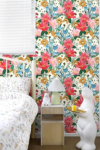 Miniatura 7 de Luvdecor Papel tapiz floral para despegar y pegar, extraíble, bohemio, papel tapiz botánico para pegar y despegar, apto para inquilinos, papel tapiz