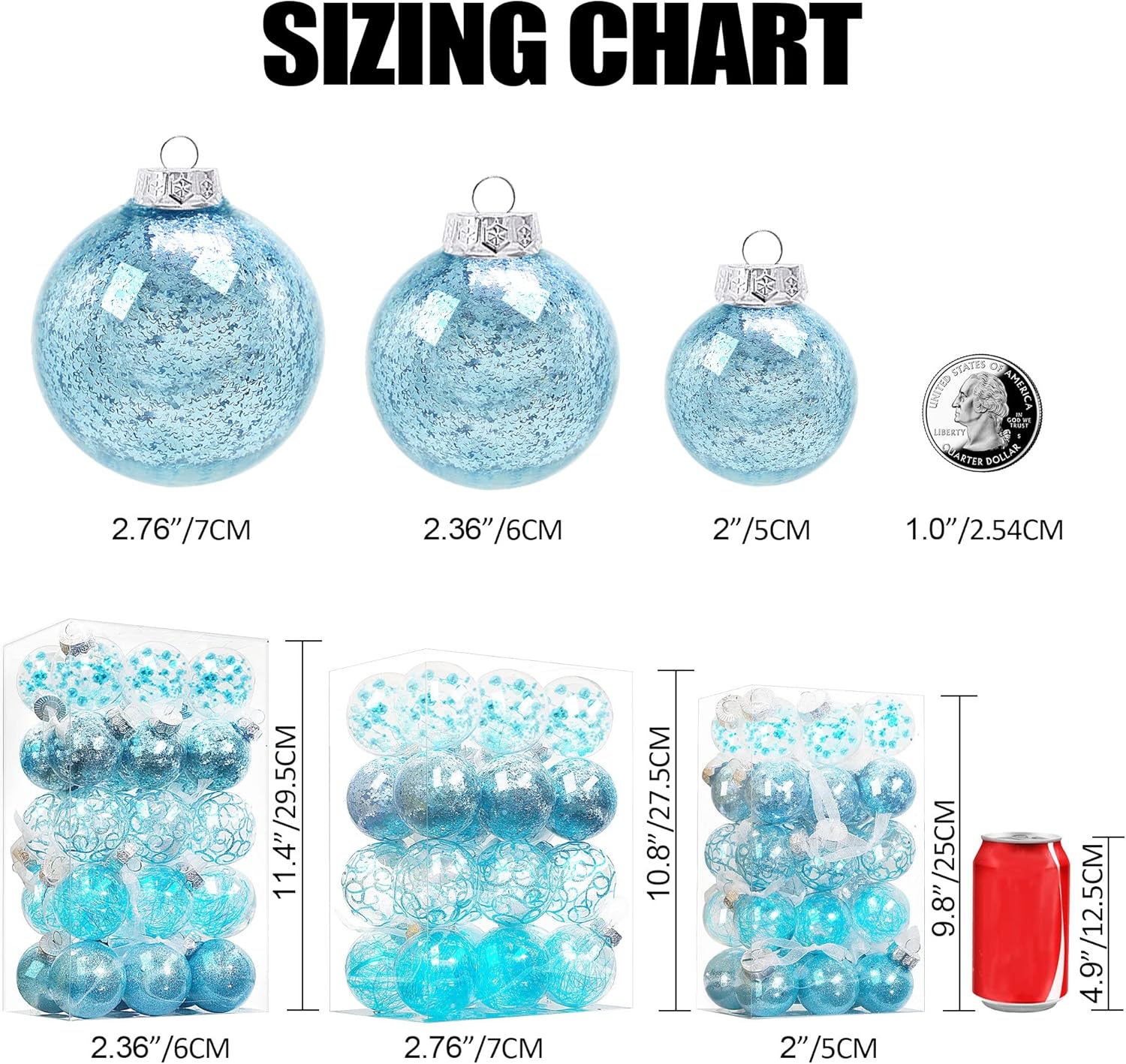 Lulu Home 30ct 2.36" Clear Christmas Ball Ornaments, Pre-Strung Transparent Balls with Unique Decorations Inside, Shatterproof Plastic Balls for Xmas Party Wreath Garlands Trees, Light Blue