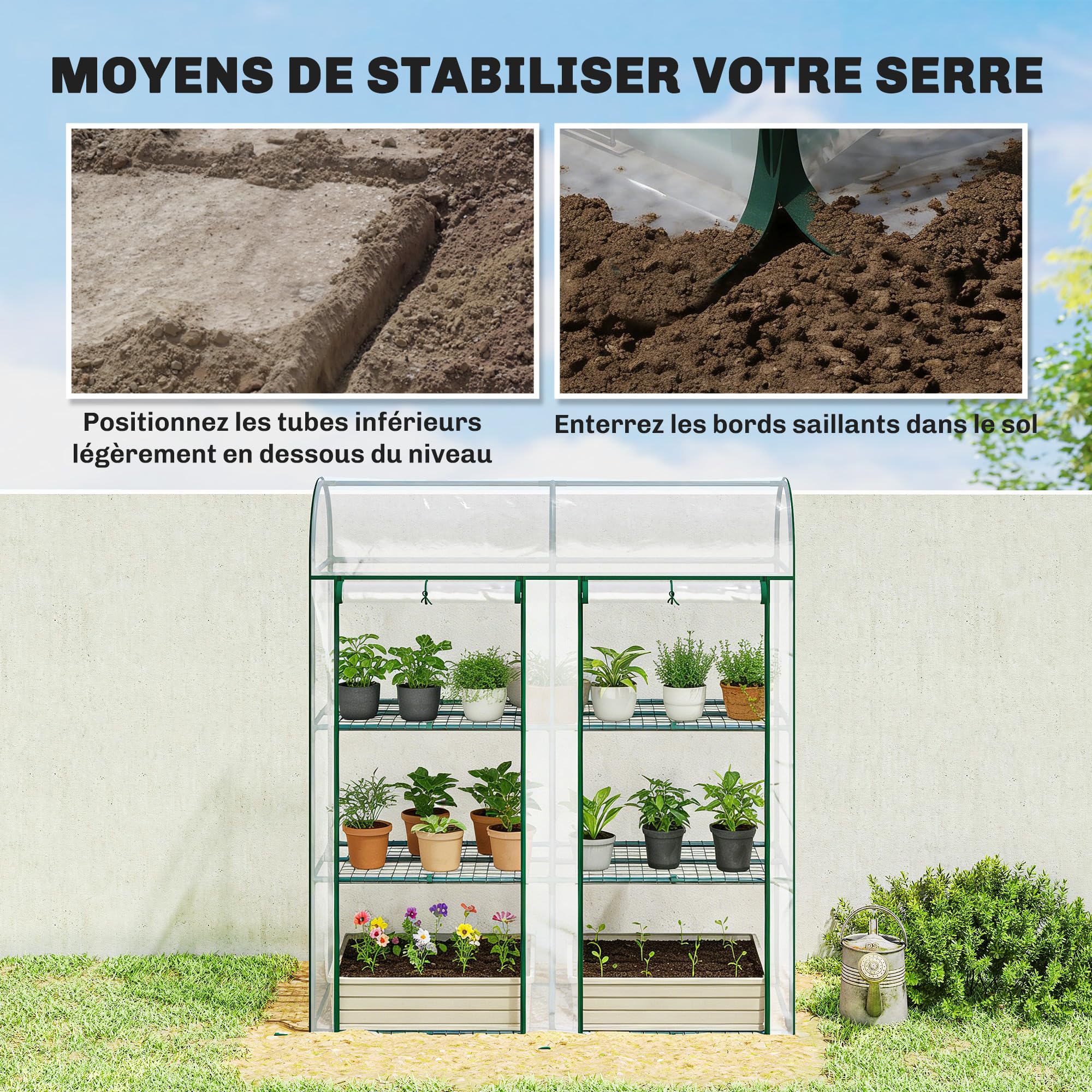 Outsunny Serre de Jardin Étagères 3 Niveaux 143 x 46 x 165 cm Transparent