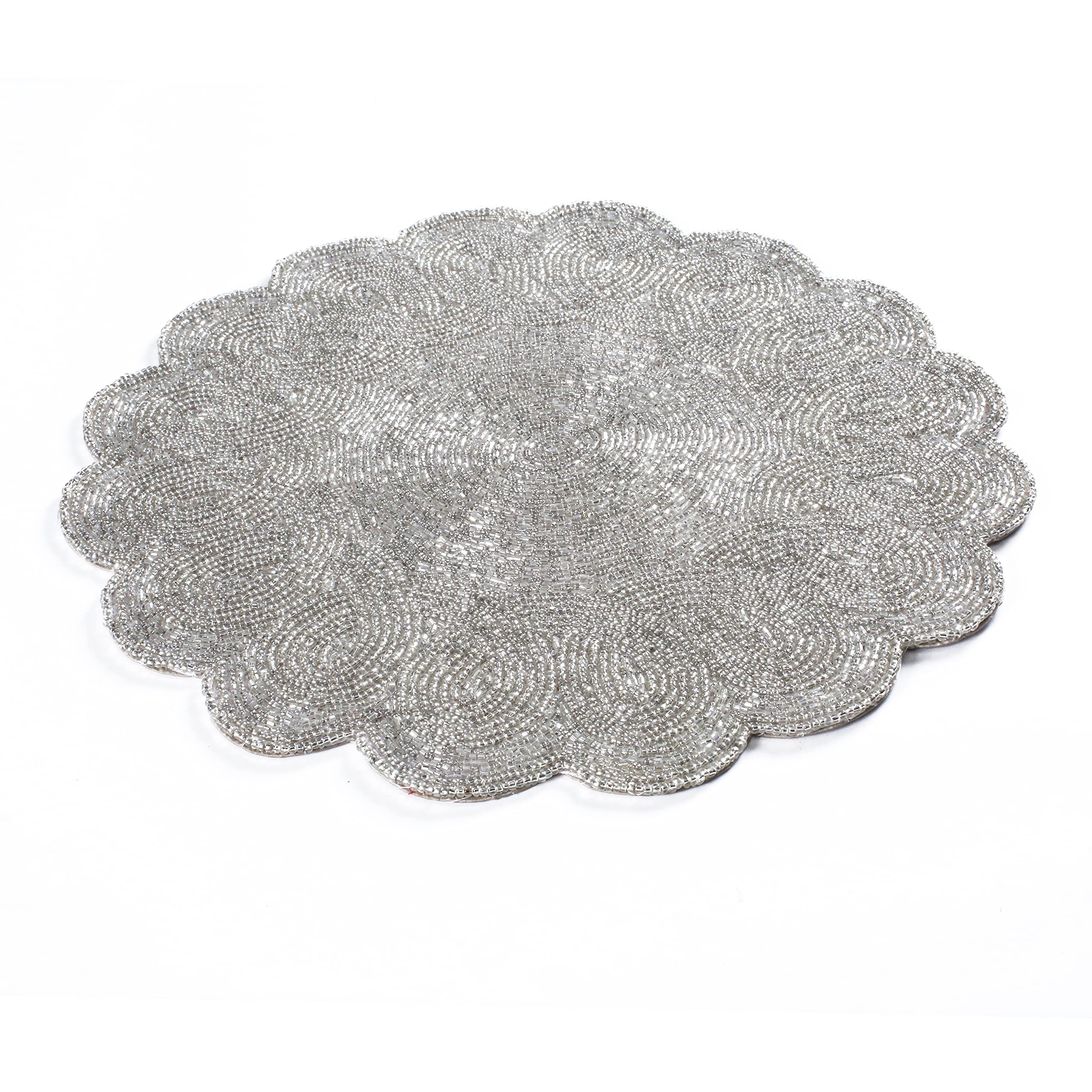 Sets de Table Ronds festonnés à la Main - Argent - 33 cm - Fabriqués à la Main