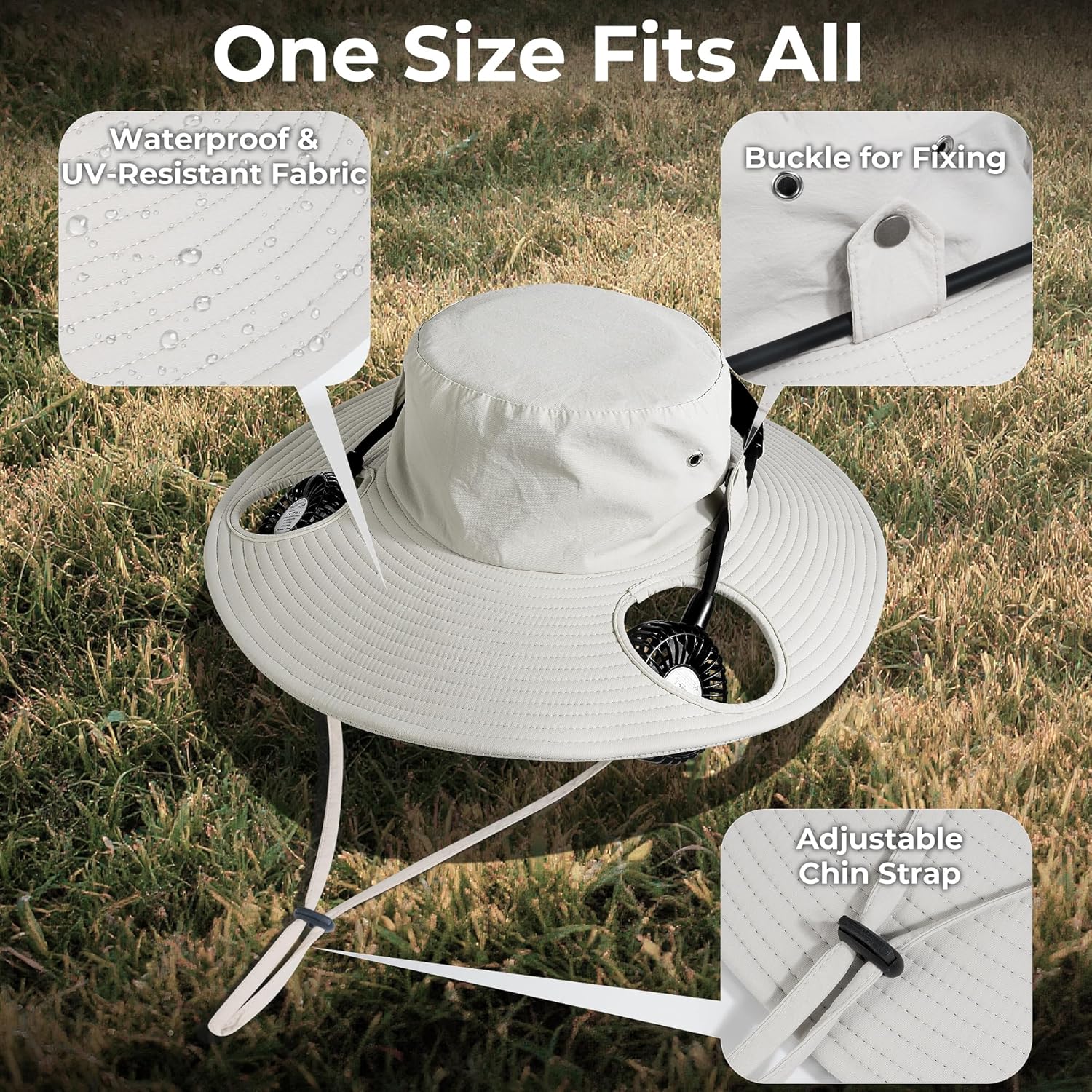 Cooling Sun Hat with Fan Rechargeable, UPF50+ Bucket Hat, 8-16H Neck Fan Hat for Camping Beach Essentials, Gift for Men Women - Image 6