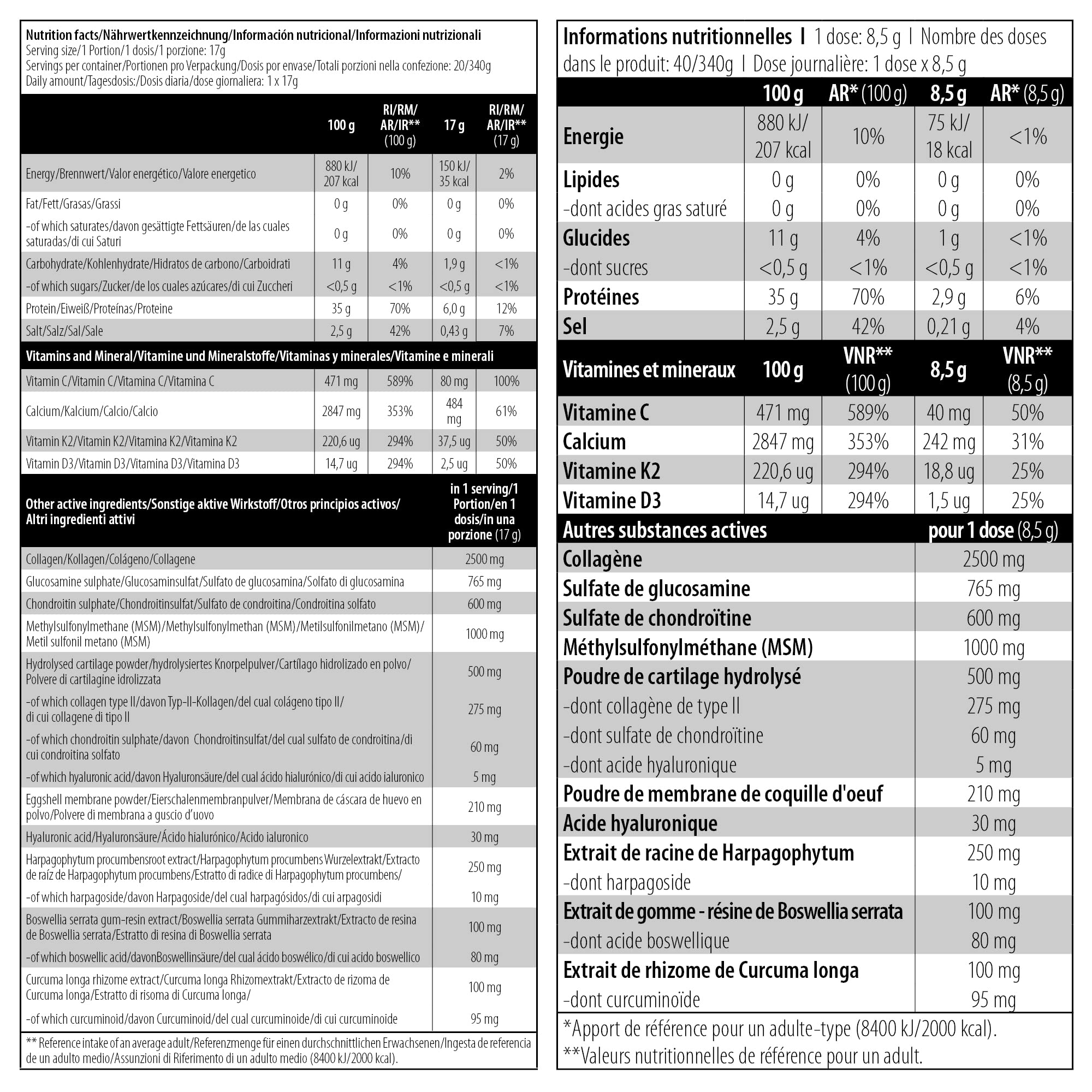 BioTechUSA Arthro Forte, avec de la glucosamine, d’extraits de plantes, avec des vitamines D et K et du calcium pour les os, et de la vitamine C pour les cartilages, 340g, Fruits tropicaux