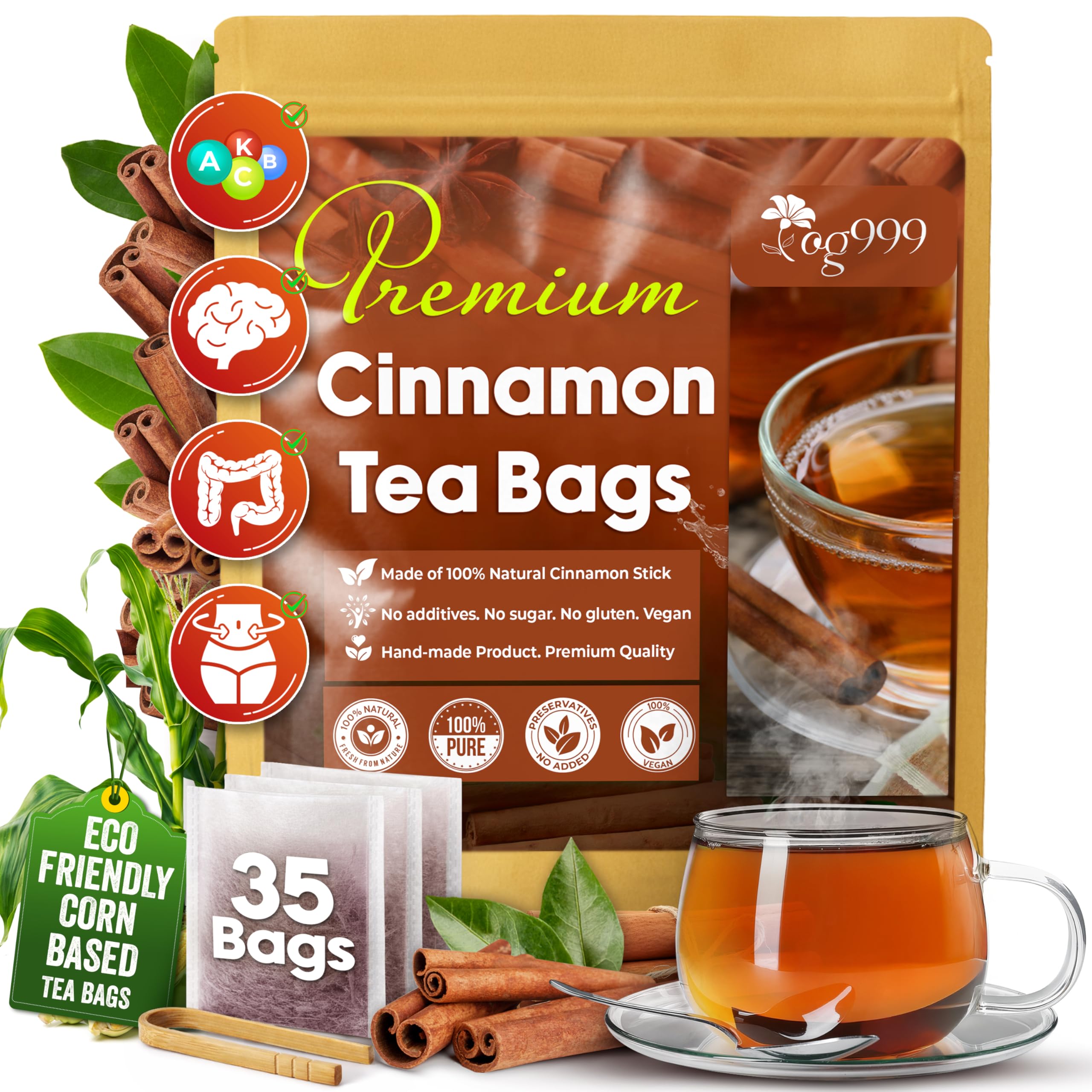 TOG999 Cinnamon Tea, 35 Tea Bags, Pure Ceylon Cinnamon, Natural & Vegan, Caffeine Free, Gluten Free, Herbal Tea Cinnamon Tea 35 Bags