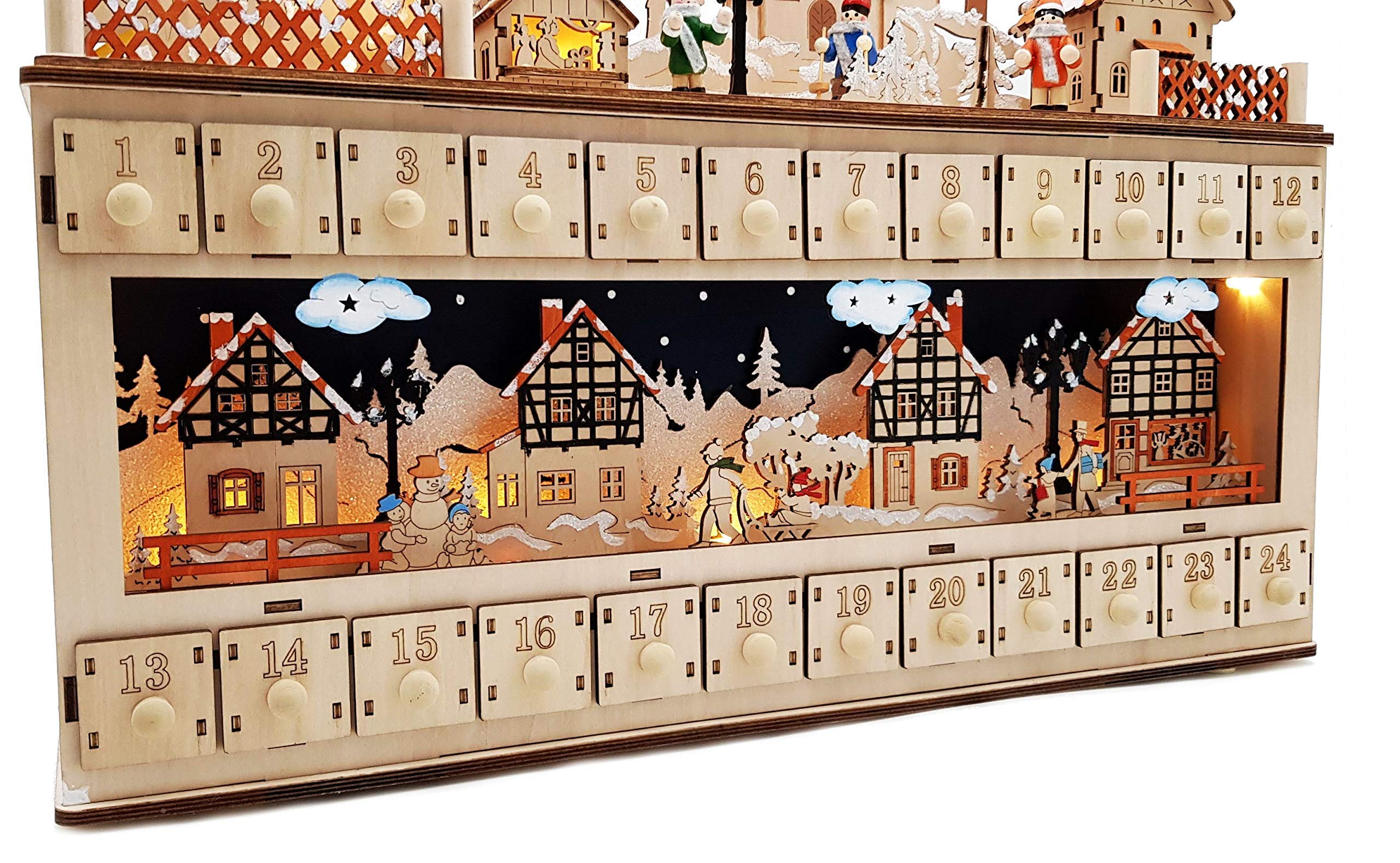 Wichtelstube-Kollektion XL LED Adventskalender Holz zum befüllen beleuchtet Sternschnuppe Lichterbogen Schwippbogen Weihnachten