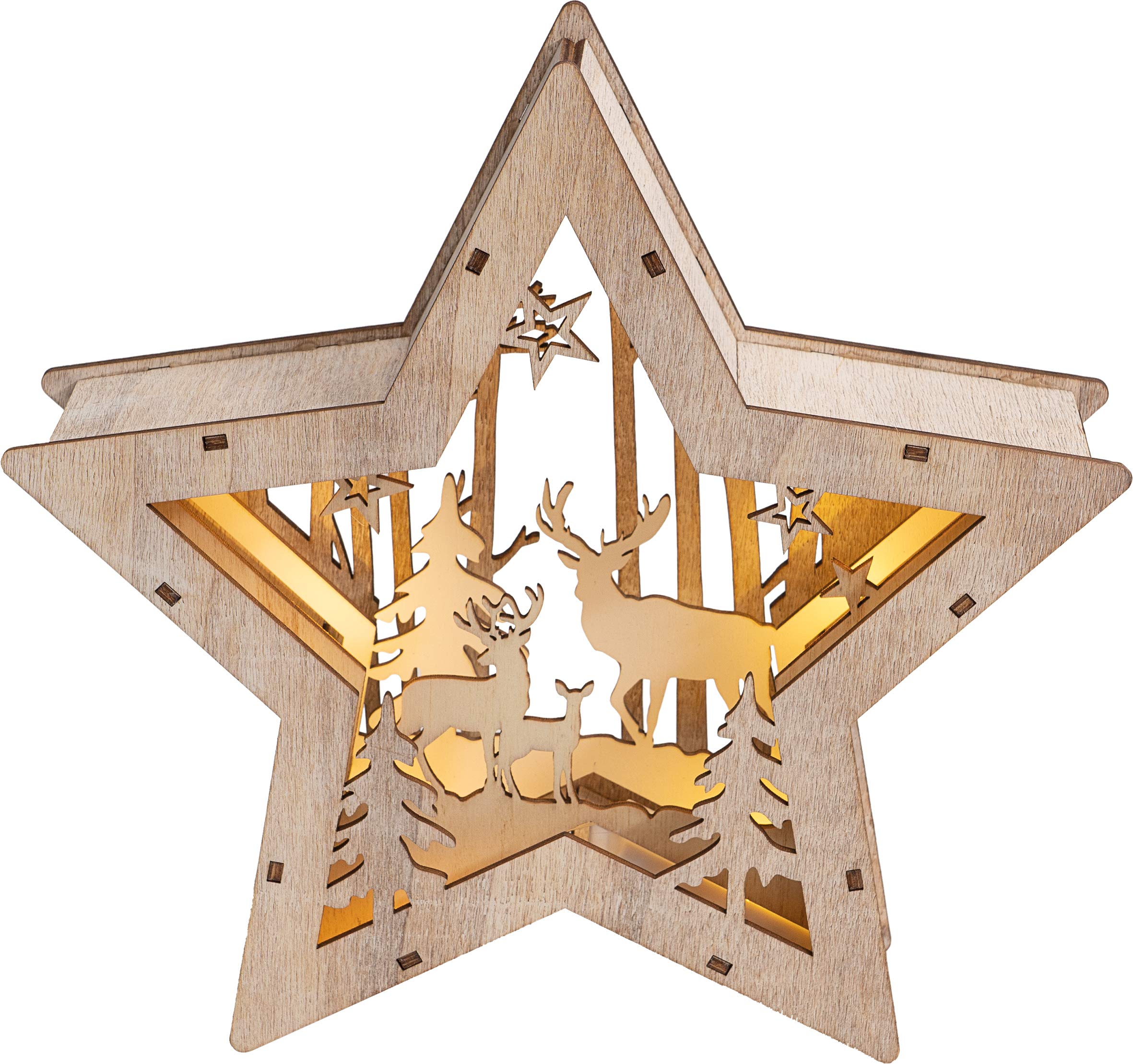 St Helens Home And Garden Multicolor Battery Powered Wooden Light Up Christmas Star