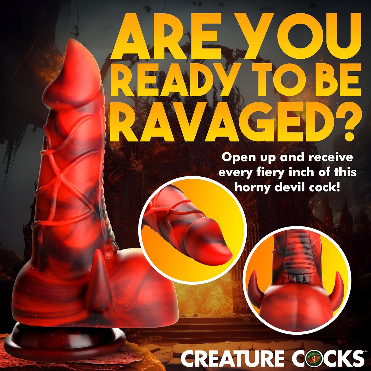 CREATURE COCKS Horned Dragon Silicone Dildo for Men, Women & Couples. Firm and Flexible, Strong Suction Base, Fantasy Dildo, Unique Texture. Premium Phthalate-Free & Body-Safe Silicone. 1 Piece, Red