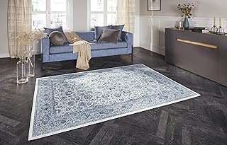 ELLE Decoration Keshan Maschad Orientalischer Teppich - Kurzflor Vintage-Look Orientalisch Orient Klassischer Orientteppich für Wohnzimmer Esszimmer Flur oder Schlafzimmer Saphirblau, 160x230cm