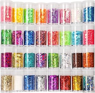 Festival Chunky and Fine Glitter Mix, Teenitor 32 Colors Chunky Sequins & Fine Glitter Powder Mix, Iridescent Glitter Flak...