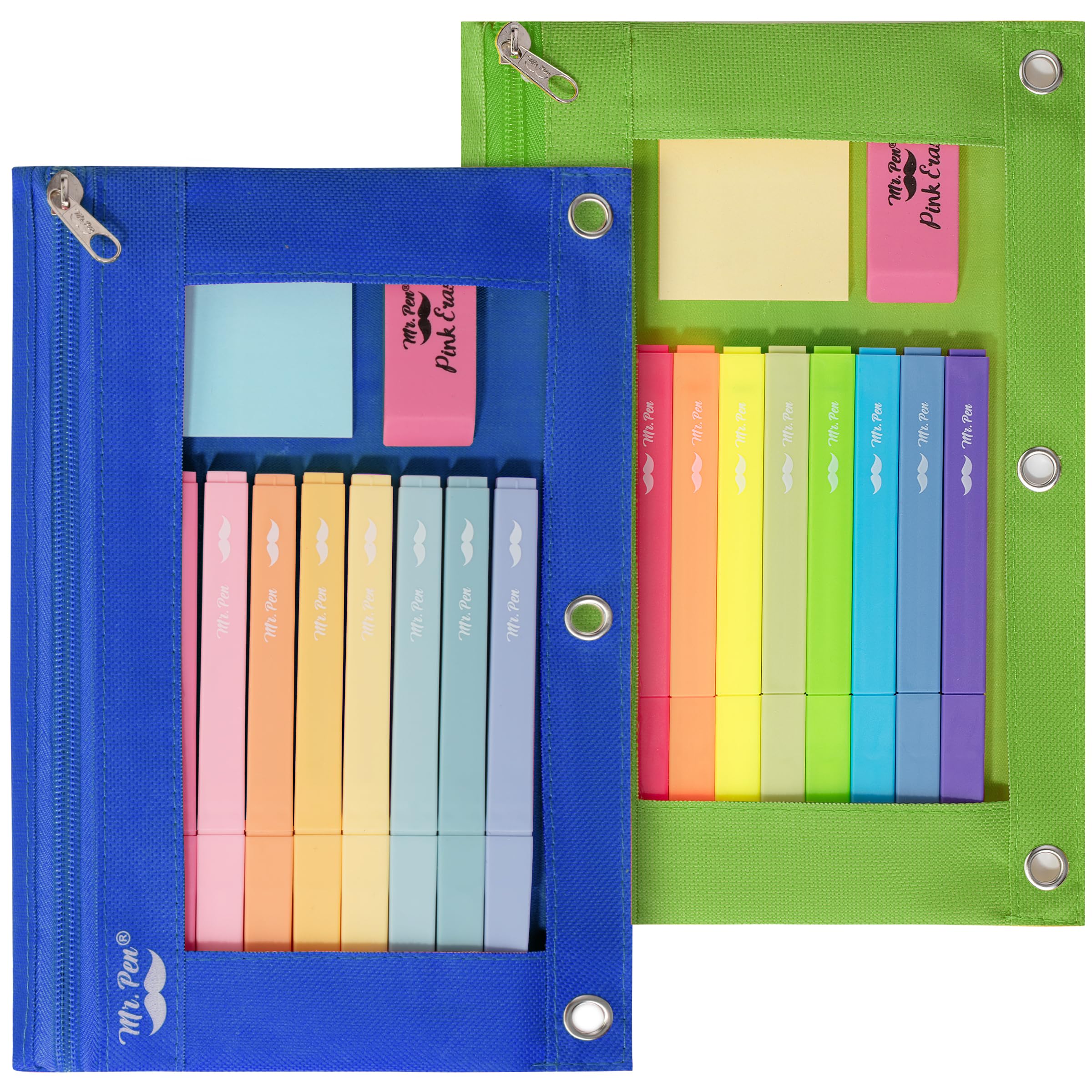 Mr. Pen- Pencil Pouch for 3 Ring Binder, 2 Pack, 10"x6.75", Smooth Zipper