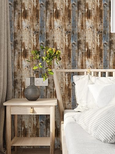 Miniatura 74 de LXCREAT Papel de contacto de bloque de carnicero de madera sintética, papel tapiz Shiplap para despegar y pegar, tablones de madera para paredes