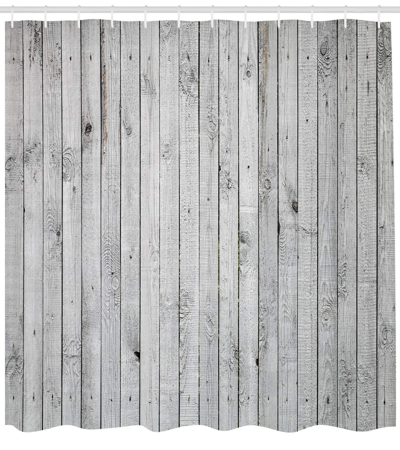 ABAKUHAUS Grey and White Shower Curtain, Vertical Lines Wooden Board Background Black and White Tone Vintage Planks Picture - Image 2