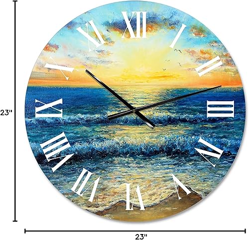 Miniatura 5 de Reloj de pared náutico y costero 'Morning Light On The Ocean Waves I' Reloj de pared redondo azul para decoración de dormitorio