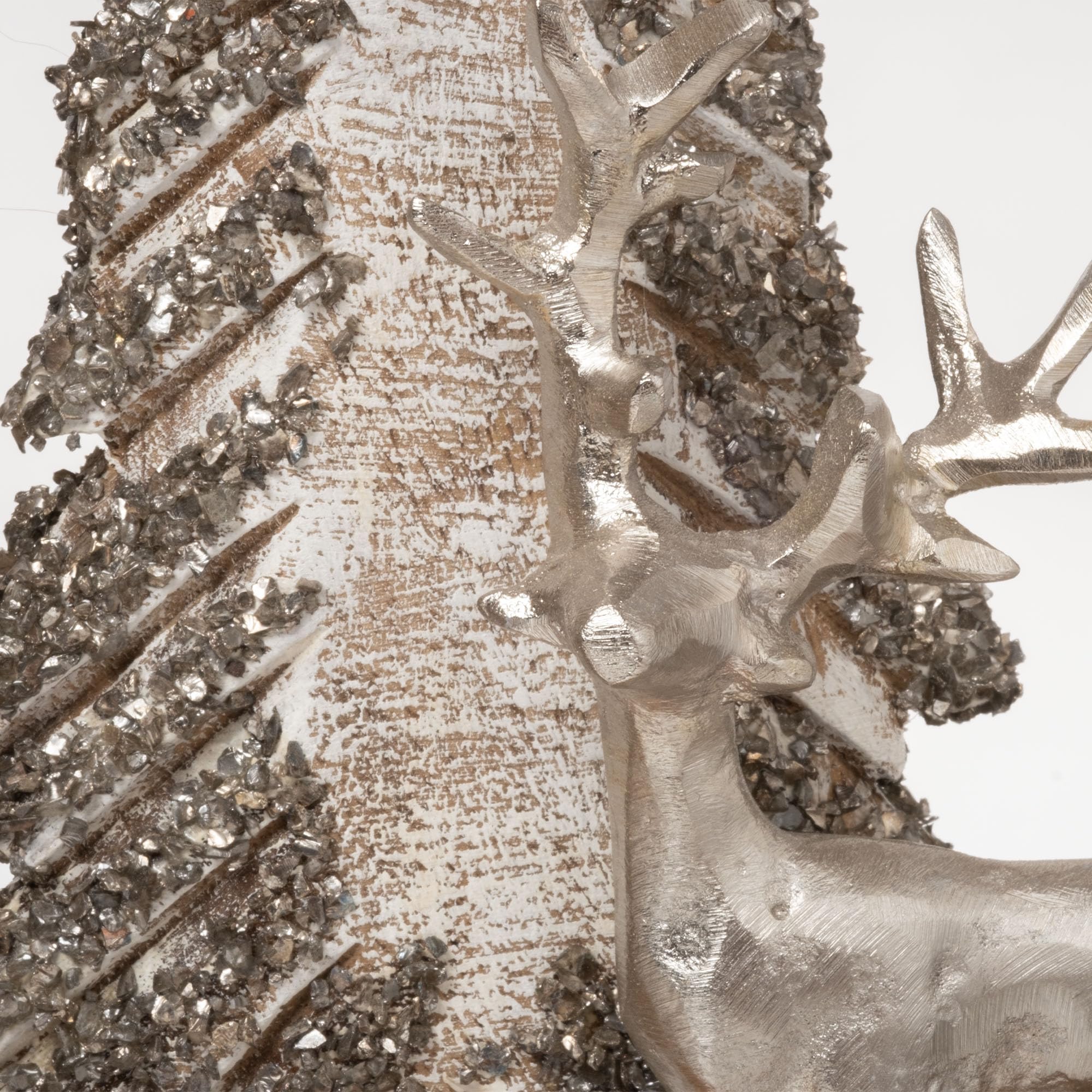 Moritz Dekoracja bożonarodzeniowa z jeleniem z drewna mango i aluminium, 41 x 8 x 33 cm, figurka dekoracyjna 3D w drewnianej ramie, zimowa dekoracja stołu z błyszczącymi drzewkami, szlachetne