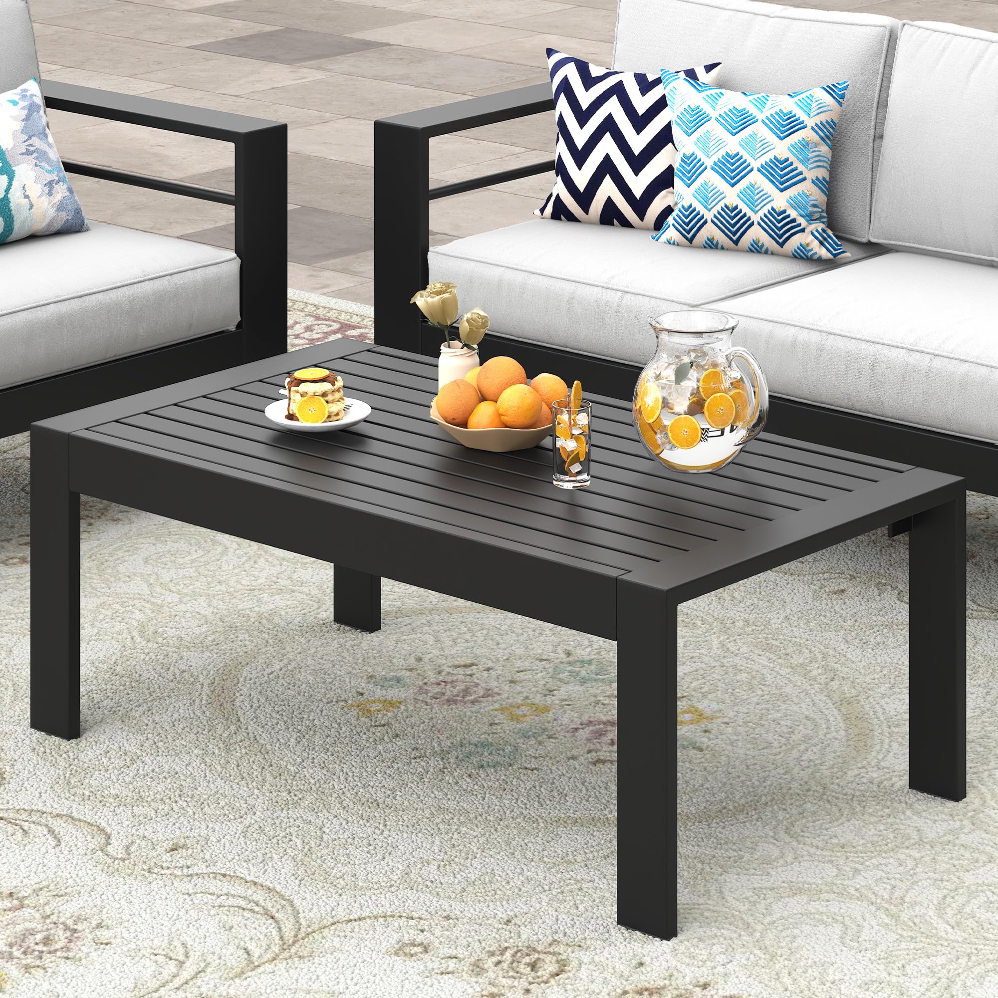 Wisteria Lane Outdoor Furniture Patio Coffee Table, Rectangle Outdoor Coffee Table, All-Weather Patio Metal Coffee Table for Balcony, Garden, Deck,