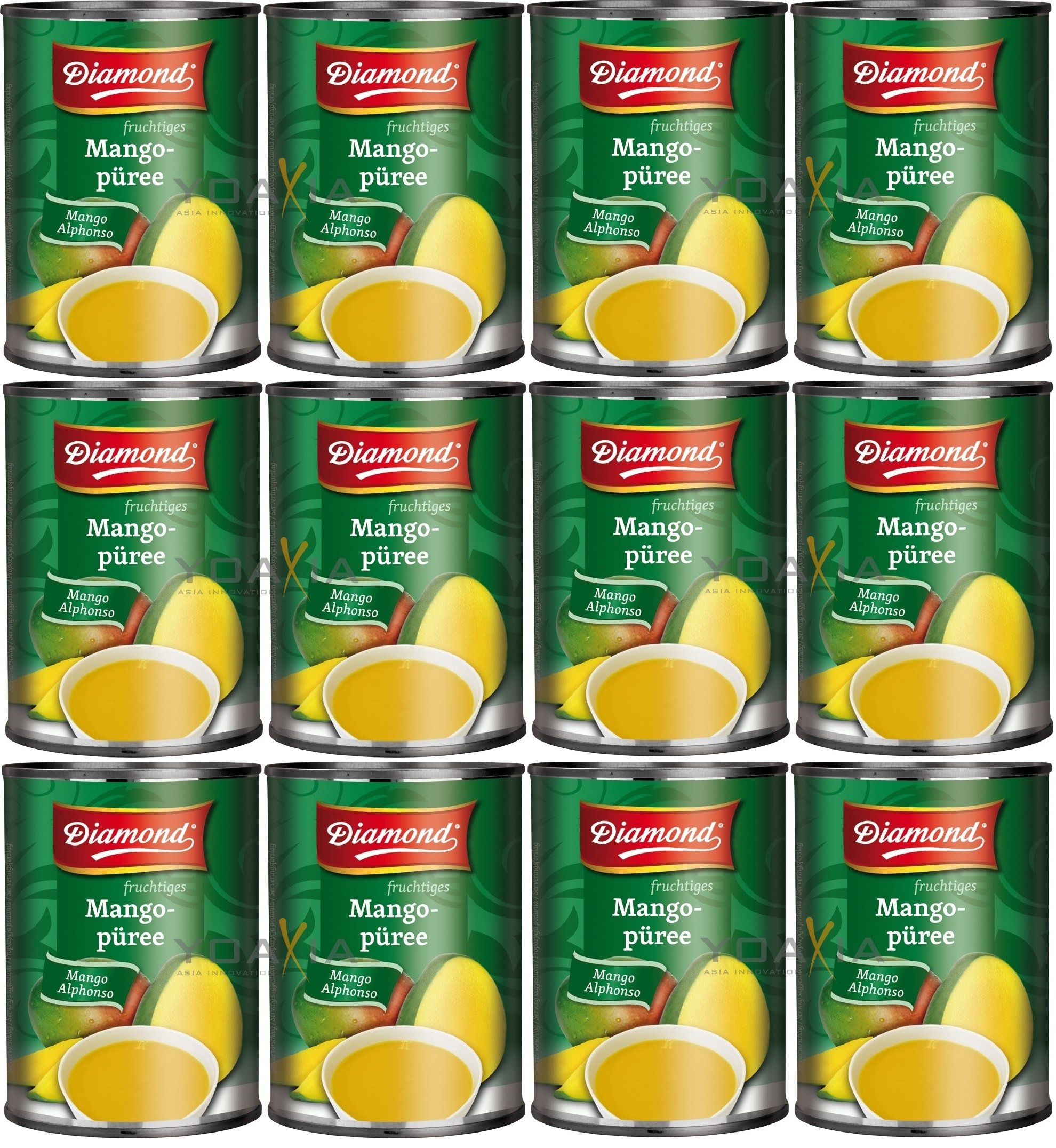[ 12x 850g ] DIAMOND Mango Püree Alphonso / Mango Pulp / Mangopüree + ein kleines Glückspüppchen - Holzpüppchen