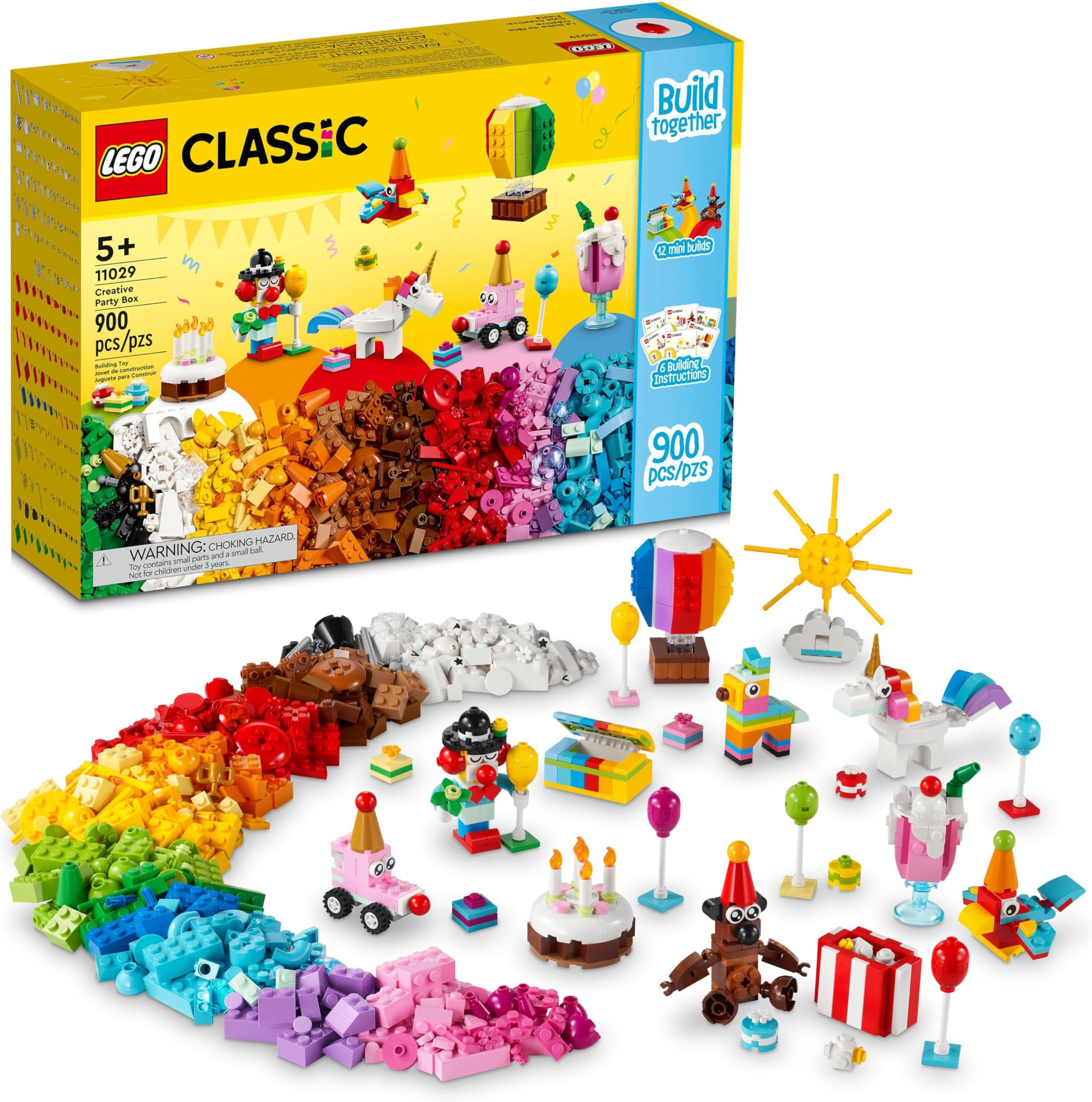 Classic Creative Party Box Bricks Set 11029, Play and Be Inspired by LEGO Masters, Family Game, Fun for All Ages, with 12 Mini-Build Toys: Teddy Bear, Clown, Unicorn