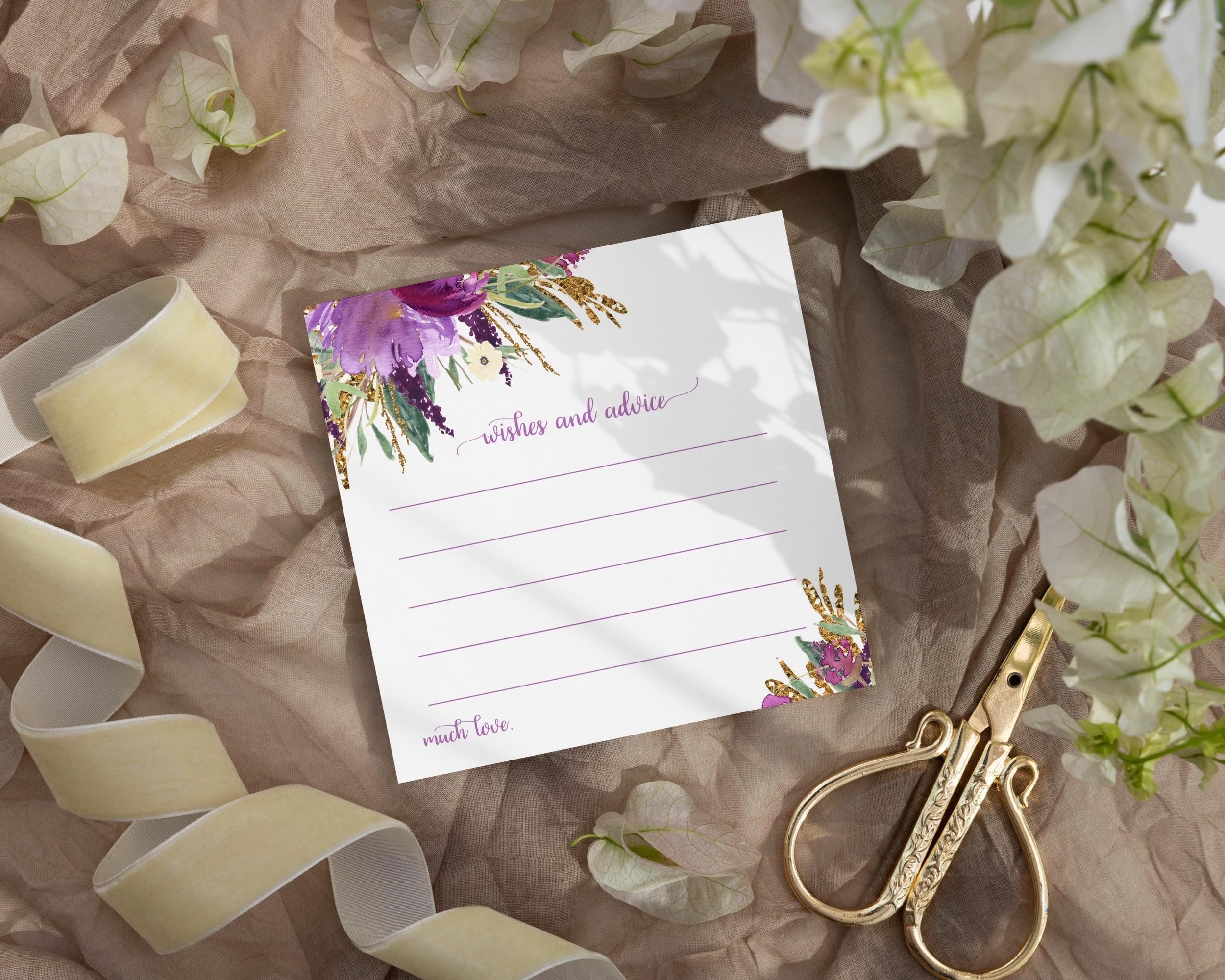 Purple Floral Advice Cards (25 Pack) Fun Bridal Shower Activity - Best Wishes for New Parents - Unique Advice Alternative for Graduations, Birthdays & Time Capsules - 4x4 Cards
