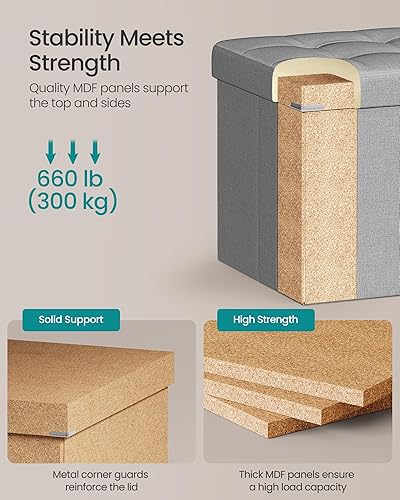 Miniatura 4 de SONGMICS MAZIE Collection - 43 Inches Folding Storage Ottoman Bench, Ottoman Foot Rest, End of Bed Bench, Storage Chest, Load 660 lb, for Living