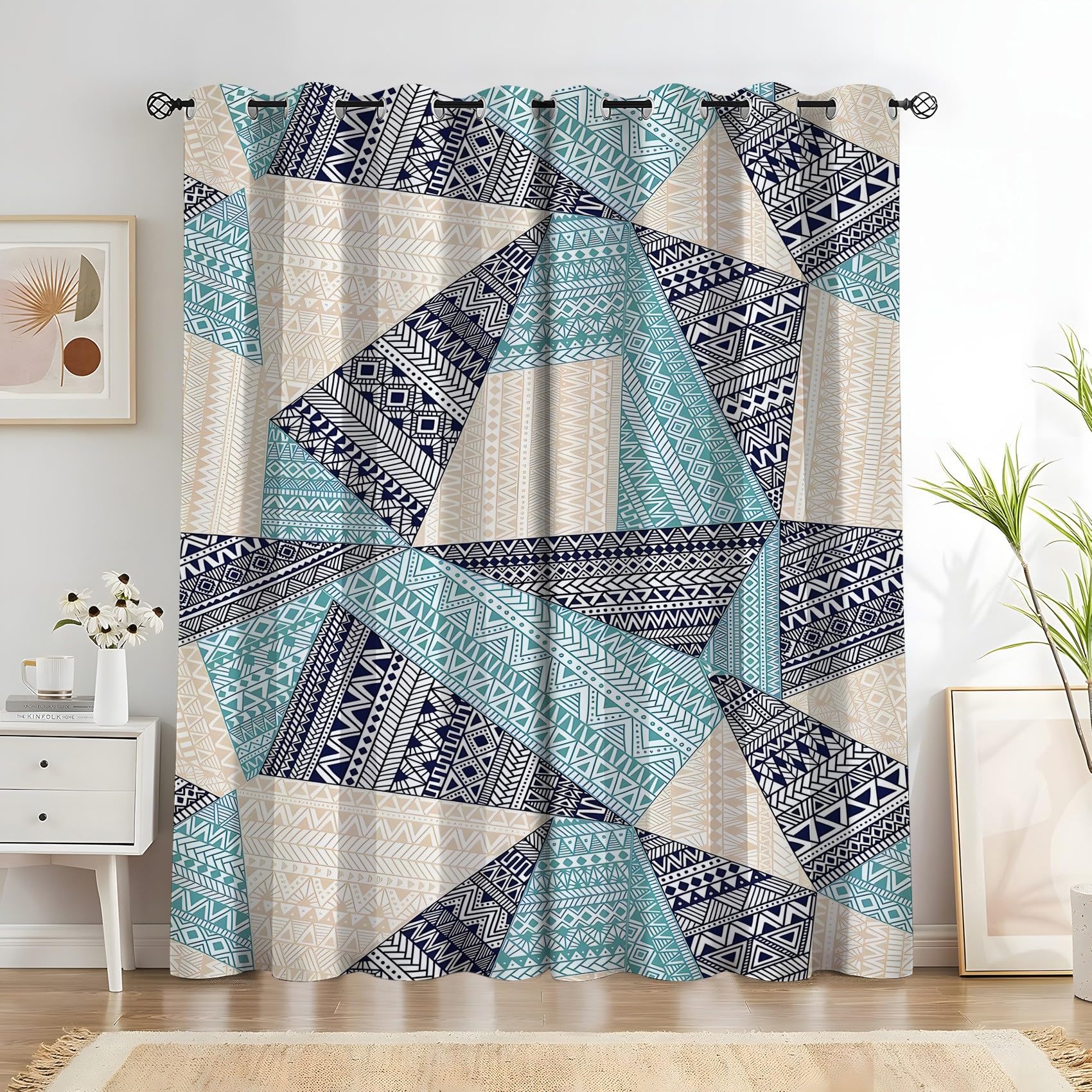 Rideaux occultants imprimé bohème L75xH166 pour décoration de fenêtre