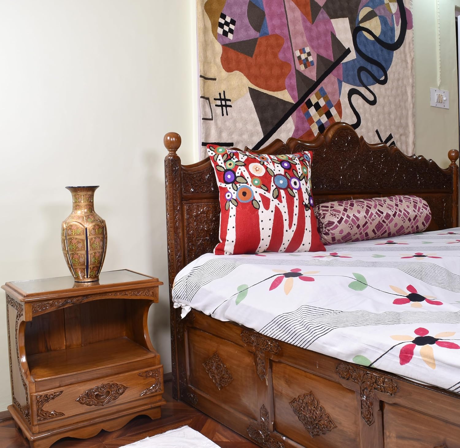 Blue Tree of Life Throw Pillow Cover | Karla Gerard Floral Pillows | Blue Flower Pillows | Floral Chair Cushion | Flower Couch Pillow | Hand Embroidered Cushions Wool Size - 18x18