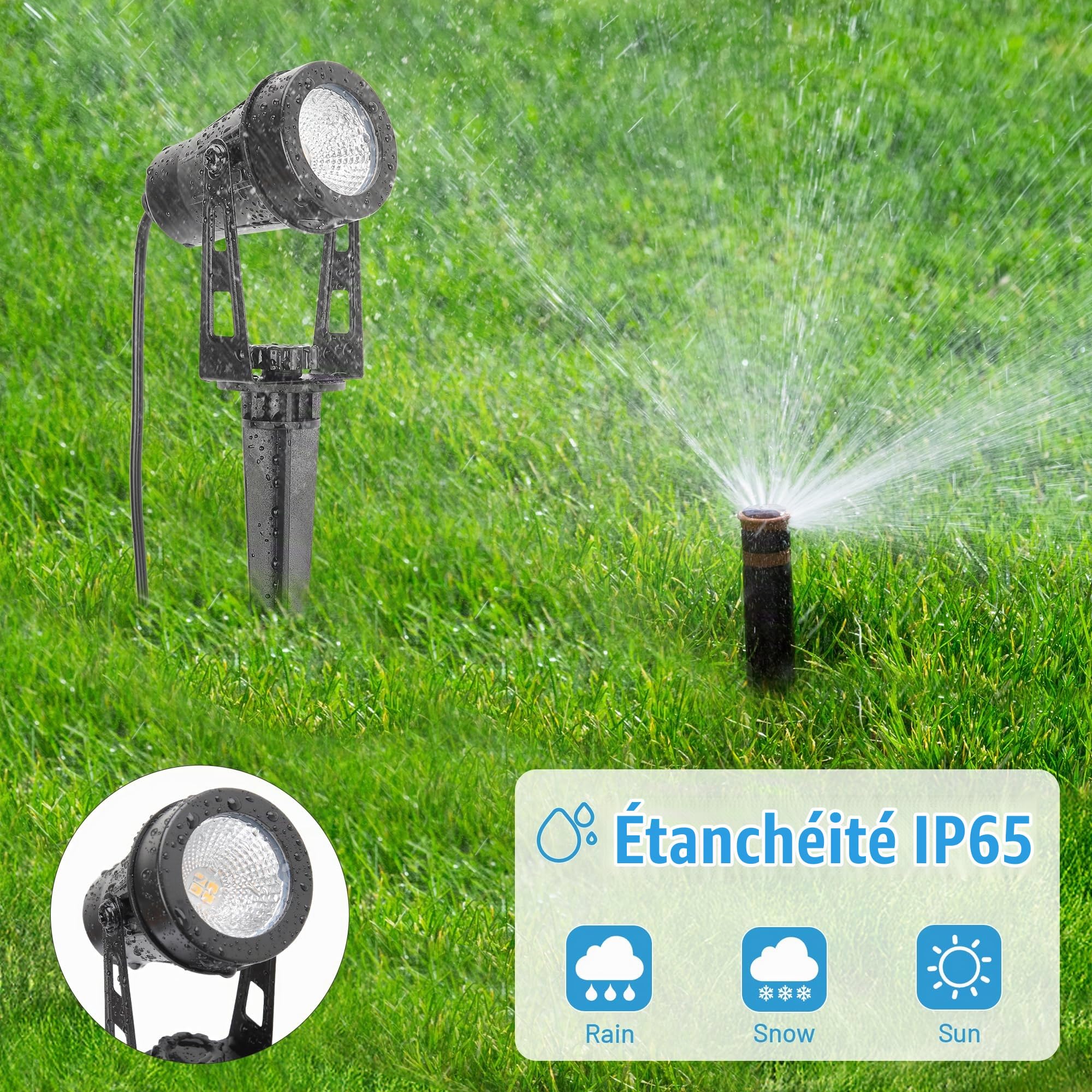 Spot Led Extérieur, 6 Pièces/14M Spot Exterieur avec Fonction Minuterie et Capteur de Lumière, 3000K Blanc 12V IP65 Étanche Éclairage de Jardin avec Stake pour Allées, Terrasses,