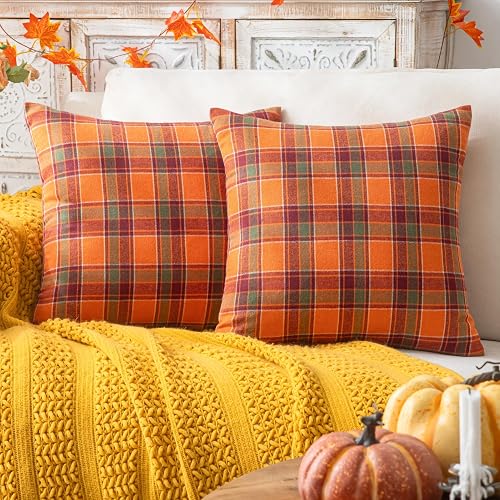 AQOTHES Fall Plaid Orange Red Throw Pillow Covers 20x20 Inch